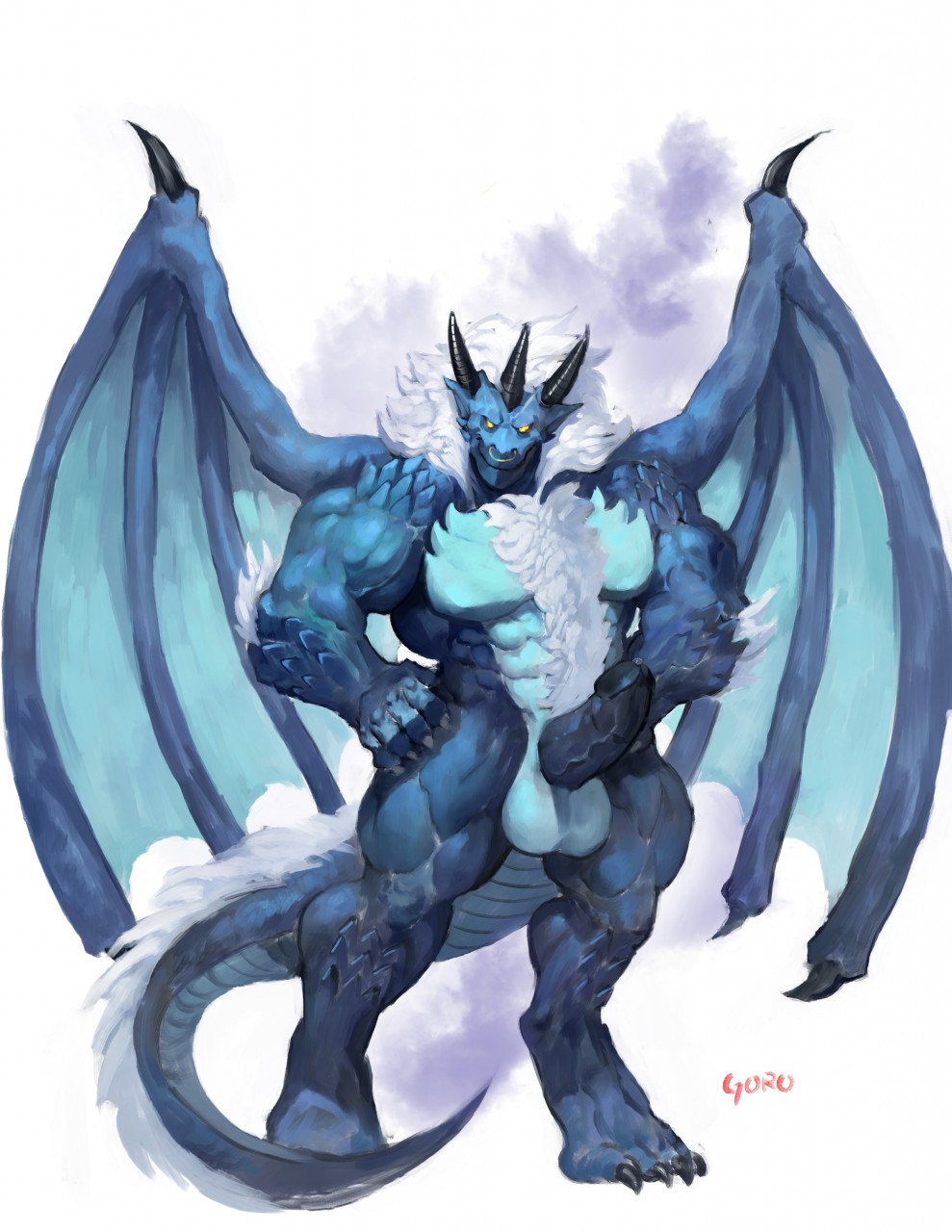 anthro blue_scales bullgon dragon erection garuganto goroguro male male_only penis scales scalie solo western_dragon wings