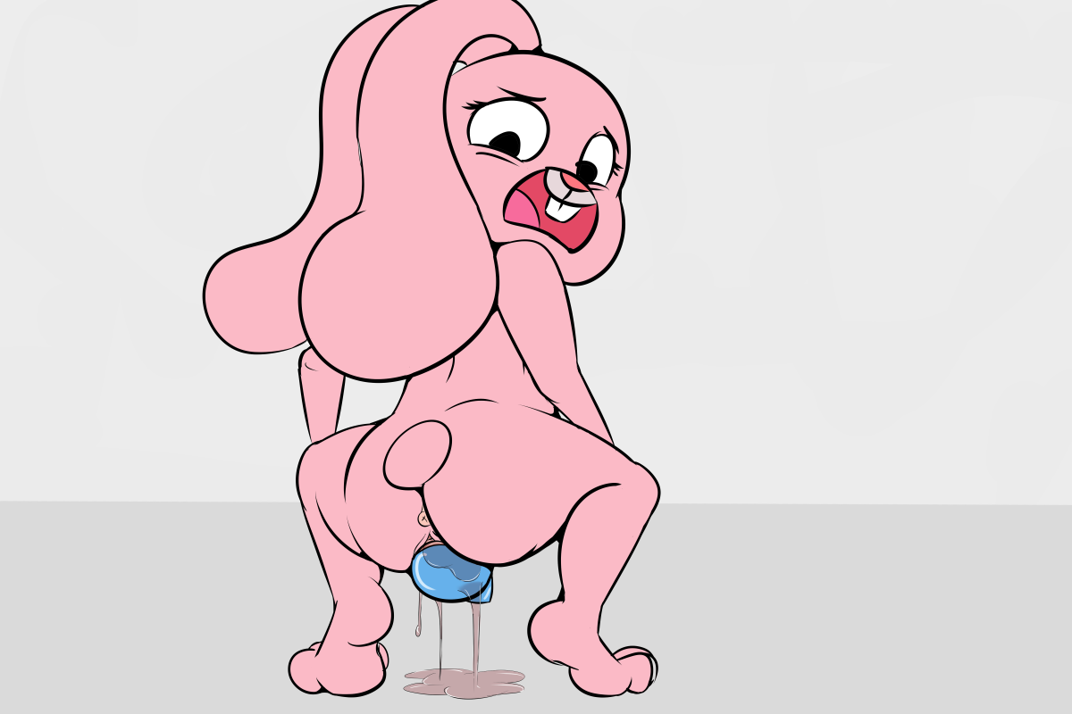 anais watterson, anthro, anus, ass, birth, blue fur, eyelashes, feline, female, fur, lagomorph, mammal, open mouth, pink fur, pregnant, pussy, pussy juice, rabbit, teeth, the amazing world of gumball, thunderouserections, tongue, young