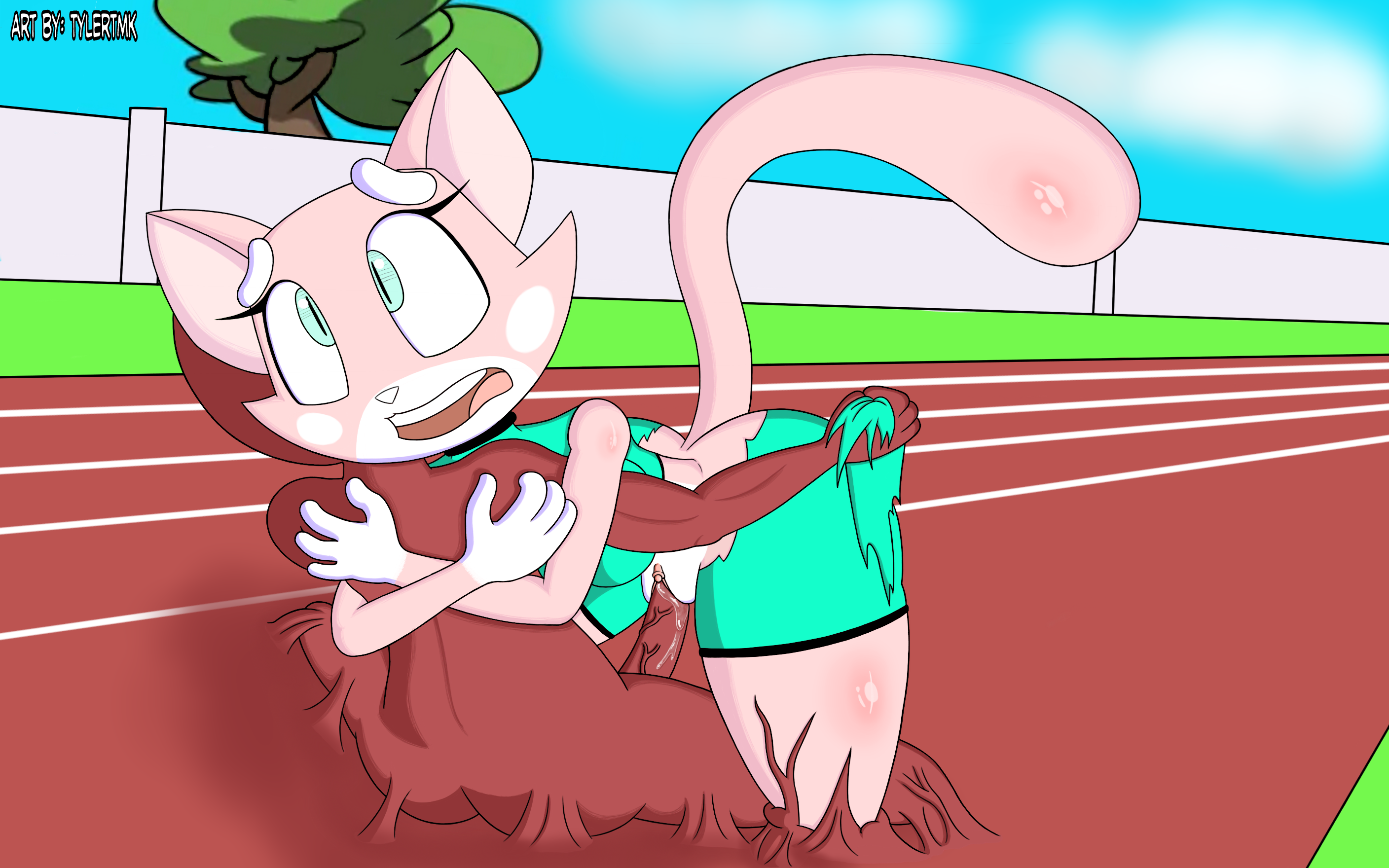 anthro, breasts, clothed female, clothed female nude male, clothed sex, crotchless, feline, female, femsub, male, maledom, mammal, monster on female, no panties, penis, public sex, pussy, pussy juice, sex, shima luan, super planet dolan, torn clothes, tylertmk