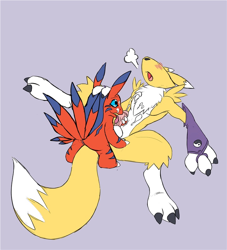 anal canine digimon duo elecmon fox handjob licking male mammal oral penis red-9 renamon role_reversal size_difference small_dom_big_sub tongue tongue_out yaoi