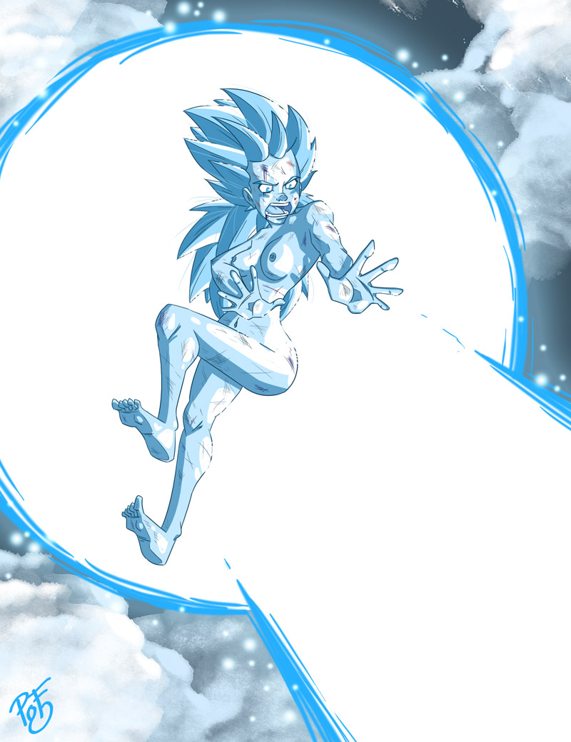 1girls angry ass breasts dominant_female domination dragon_ball dragon_ball_z female female_only hanasia nipples nude saiyan shiny_skin snow snowing solo super_saiyan thick_thighs