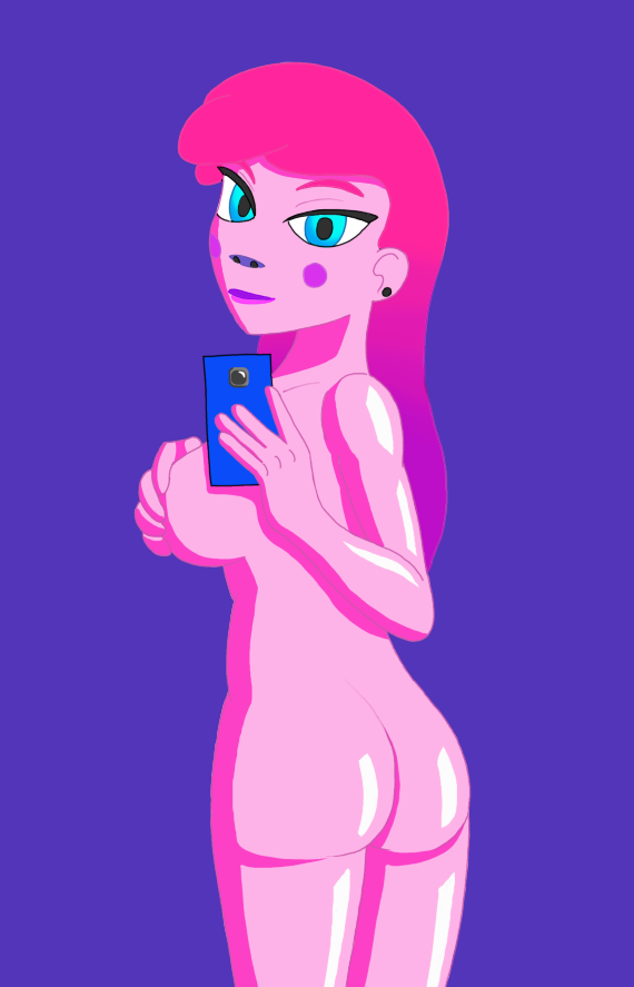 any_malu back backside backwards blue_eyes cartoon_network cheek_spots hand_on_breast long_hair pink_hair pink_skin tagme the_surreal_world_of_any_malu youtuber