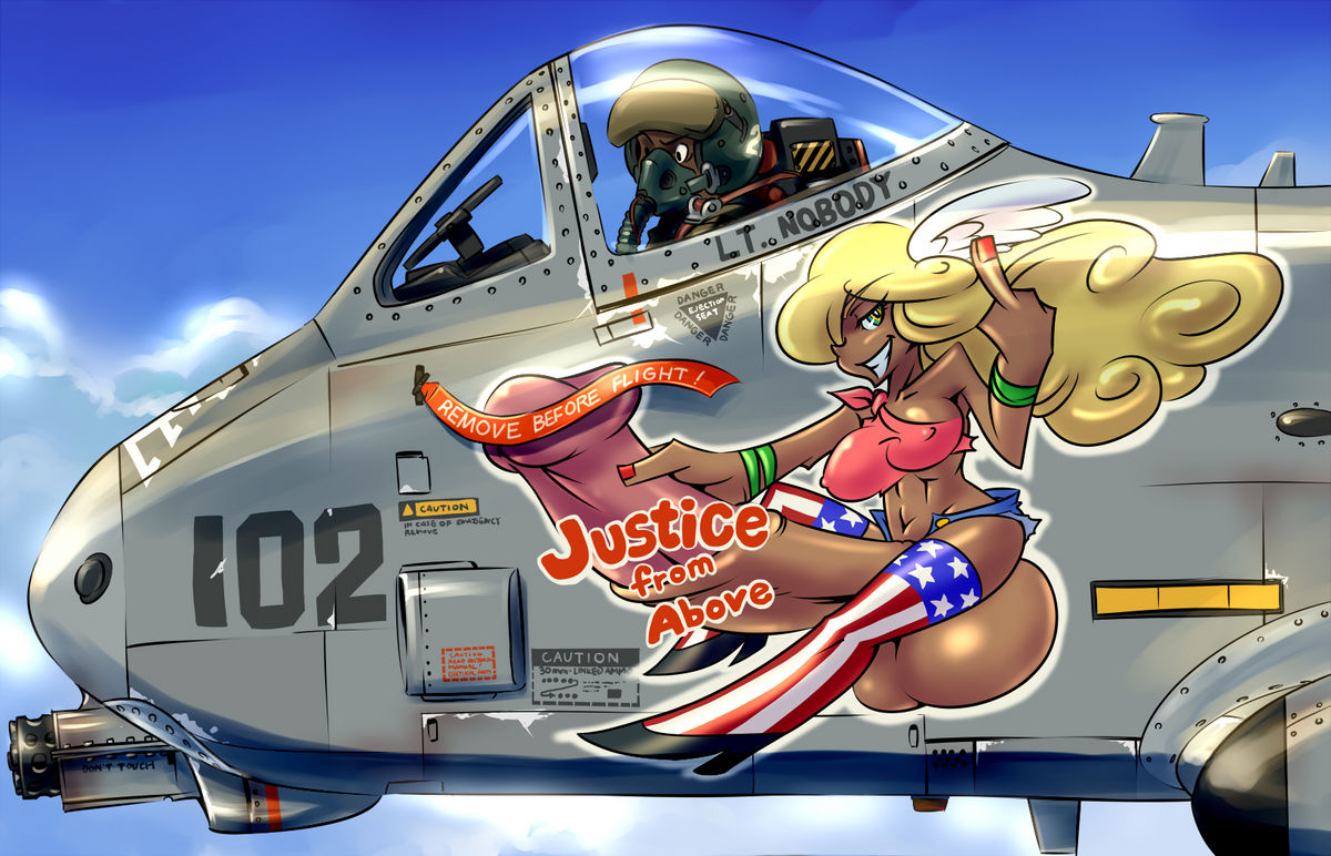 1girls a-10 american_flag american_flag_legwear balls bimbo blonde_hair breasts busty dark-skinned_futanari f-finger futanari hair hair_over_one_eye high_heels huge_balls huge_cock hyper_balls hyper_penis intersex jet middle_finger mikoyan nipples nose_art penis stockings testicles thighhighs voluptuous