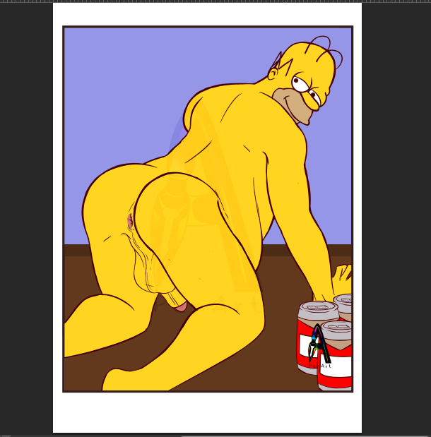 all_fours backsack balding balls bara beer_can daddy fat_man flaccid foreskin glans homer_simpson inviting_to_sex looking_at_viewer looking_back male male_only nude partially_retracted_foreskin penart perineum presenting_ass smile solo the_simpsons uncut