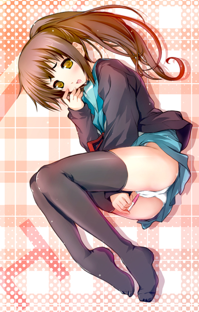 brown_eyes brown_hair feet kashi kyon kyonko long_hair lying masturbation on_side open_mouth panties pen ponytail rule_63 school_uniform schoolgirl serafuku shadow skirt suzumiya_haruhi_no_yuuutsu thighhighs tied_hair underwear white_panties yellow_eyes