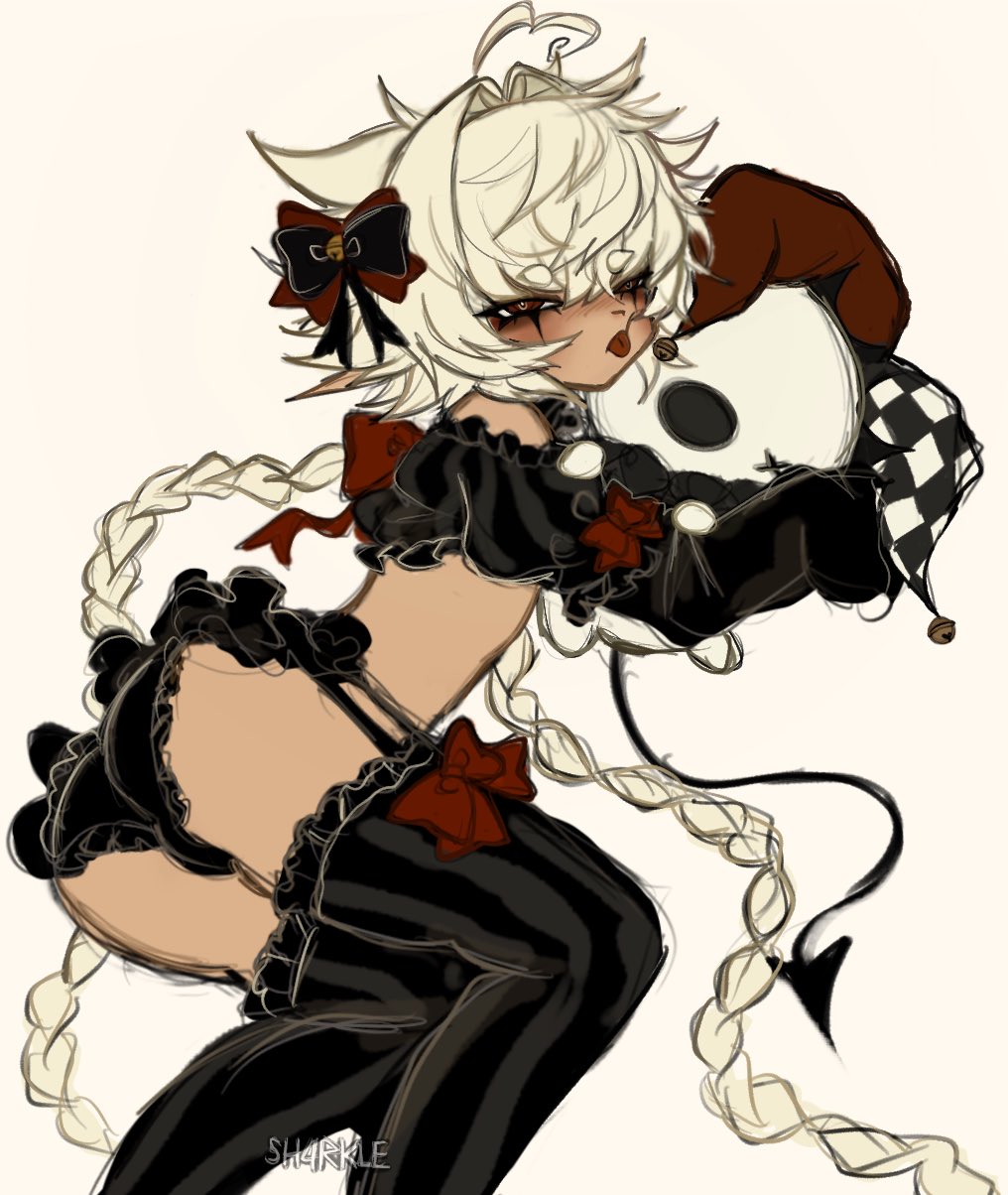 ass, femboy, laying on side, liar (sh4rkle), male, original, sh4rkle (artist), tagme, thighhighs