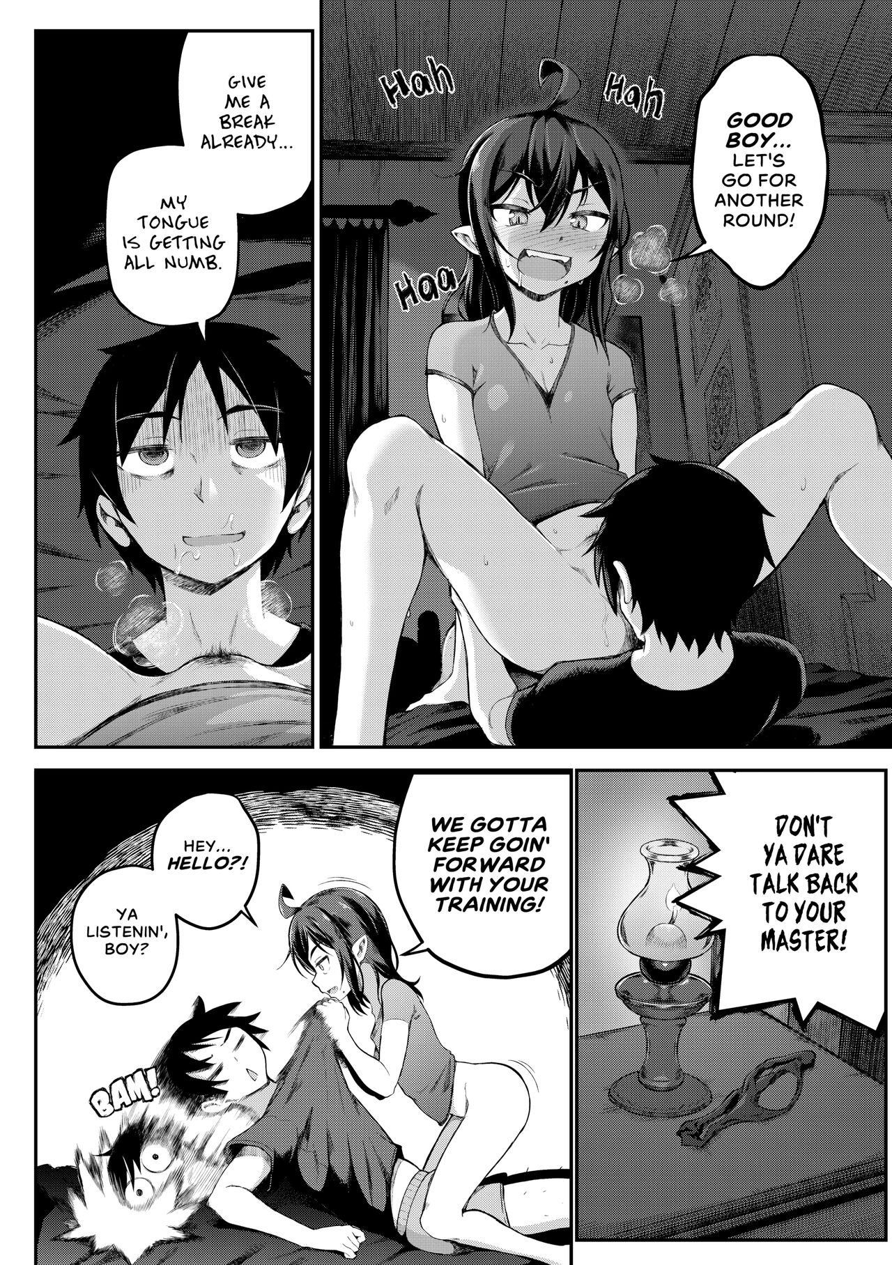 anime, anime style, black moon prophecy, brat, cunnilingus, demon, facesitting, ghettoyouth, jiro (black moon prophecy), jiro kuronuma, levi, levi (black moon prophecy), leviathan, leviathan (black moon prophecy), manga, onidere, onidere-chan, protagonist, protagonist-kun, succubus