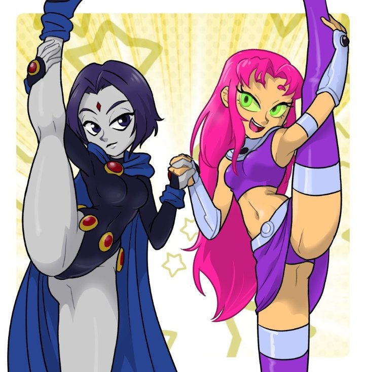 2girls, bob cut, centinel303, cute, dc, dc comics, female, female only, forehead jewel, hand holding, raven (dc), starfire, tagme, teen titans