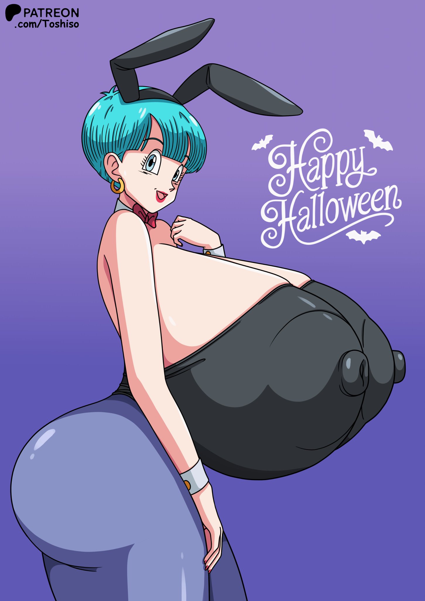 1girls, 2d, big ass, big breasts, blue eyes, blue hair, breasts, bulma, bulma (dragon ball), bulma briefs, bunny ears, bunnysuit, busty, clothed, clothed female, color, dragon ball, dragon ball super, dragon ball z, fake animal ears, fake rabbit ears, female, female only, full color, giant breasts, gigantic breasts, halloween, huge ass, huge breasts, hyper, hyper breasts, nipple bulge, non-nude, playboy bunny, playboy bunny leotard, short hair, smile, solo, toshiso