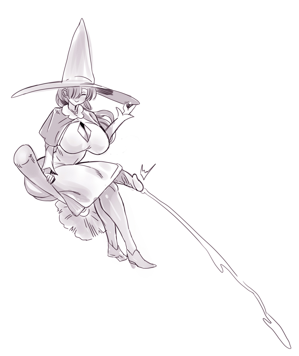 1futa, 2025, 2d, 2d (artwork), 2d artwork, bangs, belly, belly button, belly button visible through clothing, big breasts, black and white, blush, boob window, bottomless, breasts, broom, broom riding, broomstick, bursting breasts, cleavage, closed eyes, clothed, clothing, cock, cum, cumming, cumshot, curvaceous, curvaceous figure, curvy, curvy body, curvy figure, curvy hips, dick, dress, ejaculation, futa only, futanari, hair over one eye, halloween, hands-free, handsfree ejaculation, huge breasts, intersex, intersex only, large breasts, long hair, monochrome, navel, navel visible through clothes, orgasm, orgasm without stimulation, original, original character, pantyhose, panzermeido, penis, riding broom, secunduspublius, side view, sketch, skirt, solo, solo futa, straight hair, thick hips, thick penis, thick thighs, thighs, voluptuous, voluptuous futa, wide hips, witch, witch hat