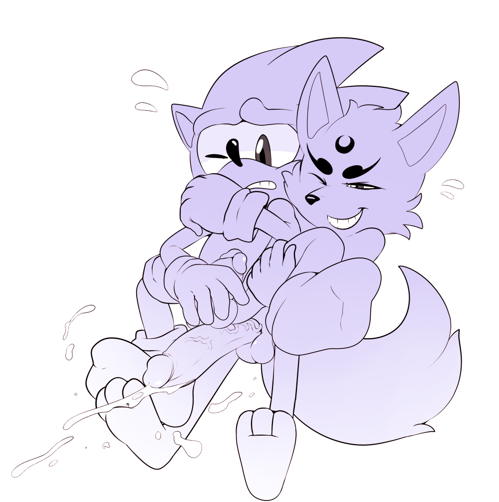 2boys 3_toes anthro balls blue_fur canine circumcised clenched_teeth clothing cum cumming cumshot duo ejaculation erection eroborus fluffy_tail flying_sweatdrops fox front_view furry gay gloves grimace hands-free hedgehog heels holding_penis humanoid_penis interspecies leg_grab leg_up legwear long_penis male male_only mammal monochrome mostly_nude nude on_lap one_eye_closed one_leg_up orgasm original_character penis penis_size_difference projectile_cum questionable_consent scared sega sitting small_penis smile socks soles sonic_(series) sonic_team sonic_the_hedgehog spot sweat sweatdrop teeth testicles toes veins veiny_penis video_games yaoi