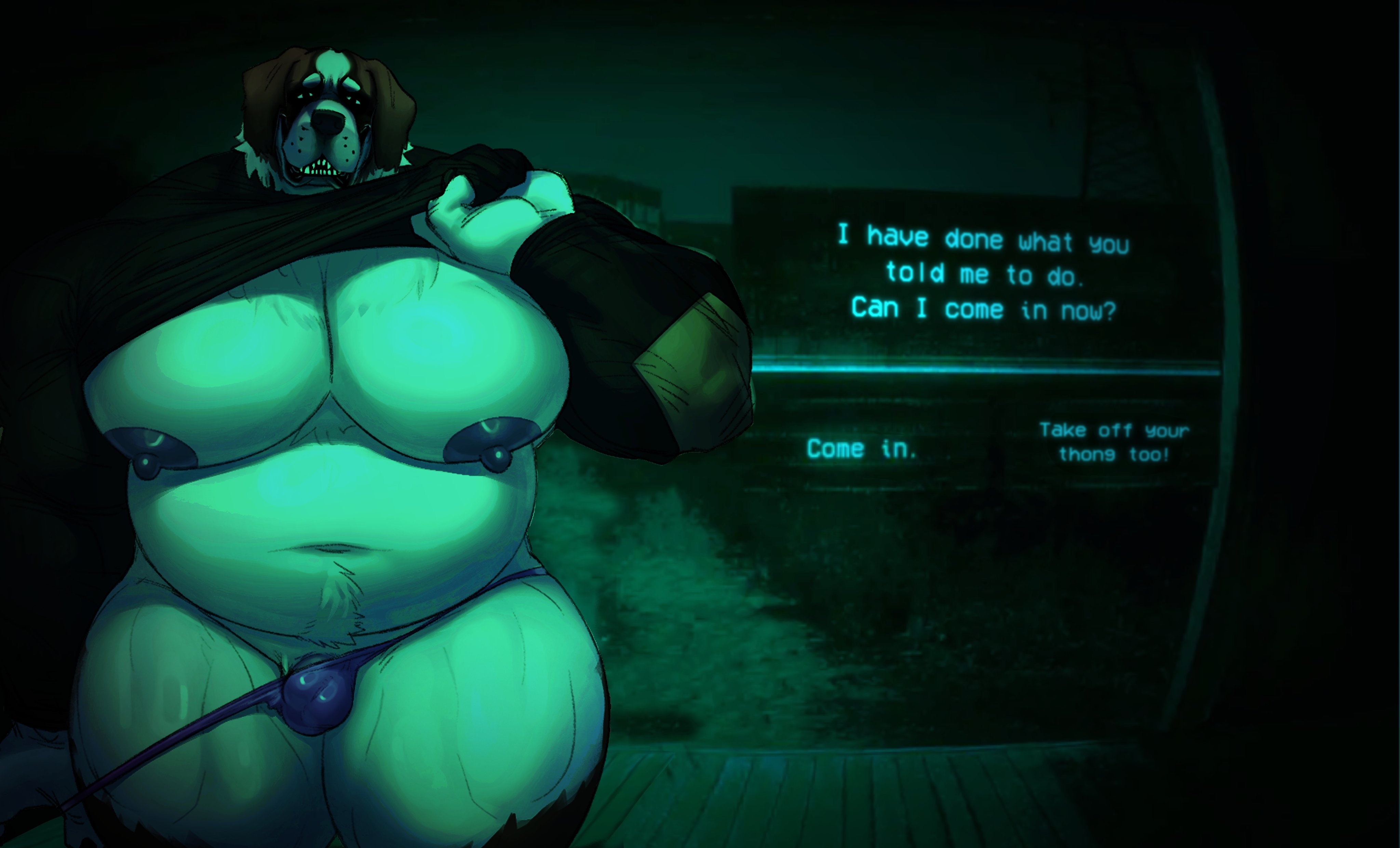 1boy, anthro, bara, bara tiddies, bara tits, big chest, big pecs, breasts, busty, canid, canine, canis, domestic dog, fishingmanmax, furry, huge chest, huge pecs, male, male only, saint bernard, solo, solo focus, solo male, yaoi