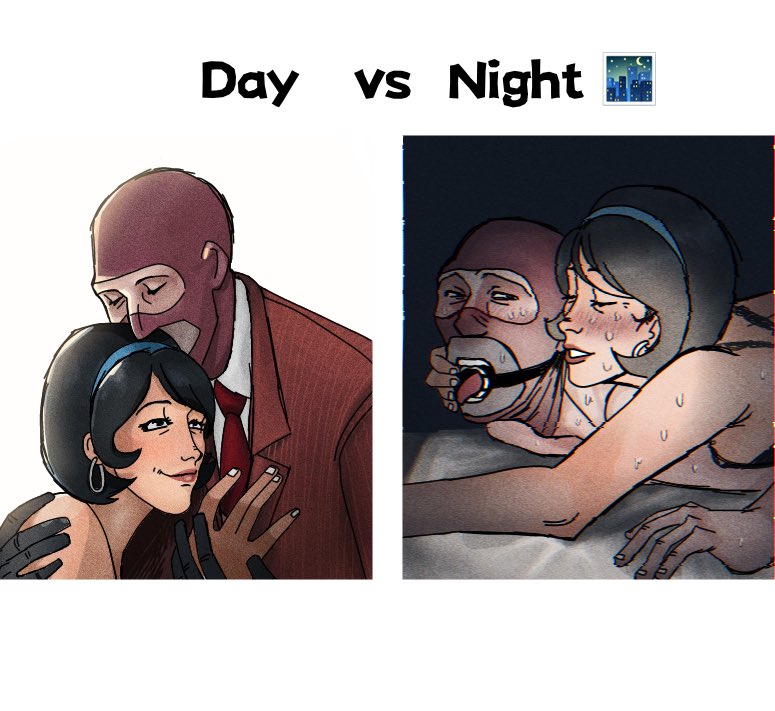 balaclava, bdsm, before and after, blush, canon couple, couple, futa on male, futanari, implied sex, male, mouth open, nude, nutera gorillaz, pegging, pegging male, penis, scout's mother, sex from behind, sometimes like this also like that, spy (team fortress 2), straight, sweat, team fortress 2, wholesome, wholesome sex