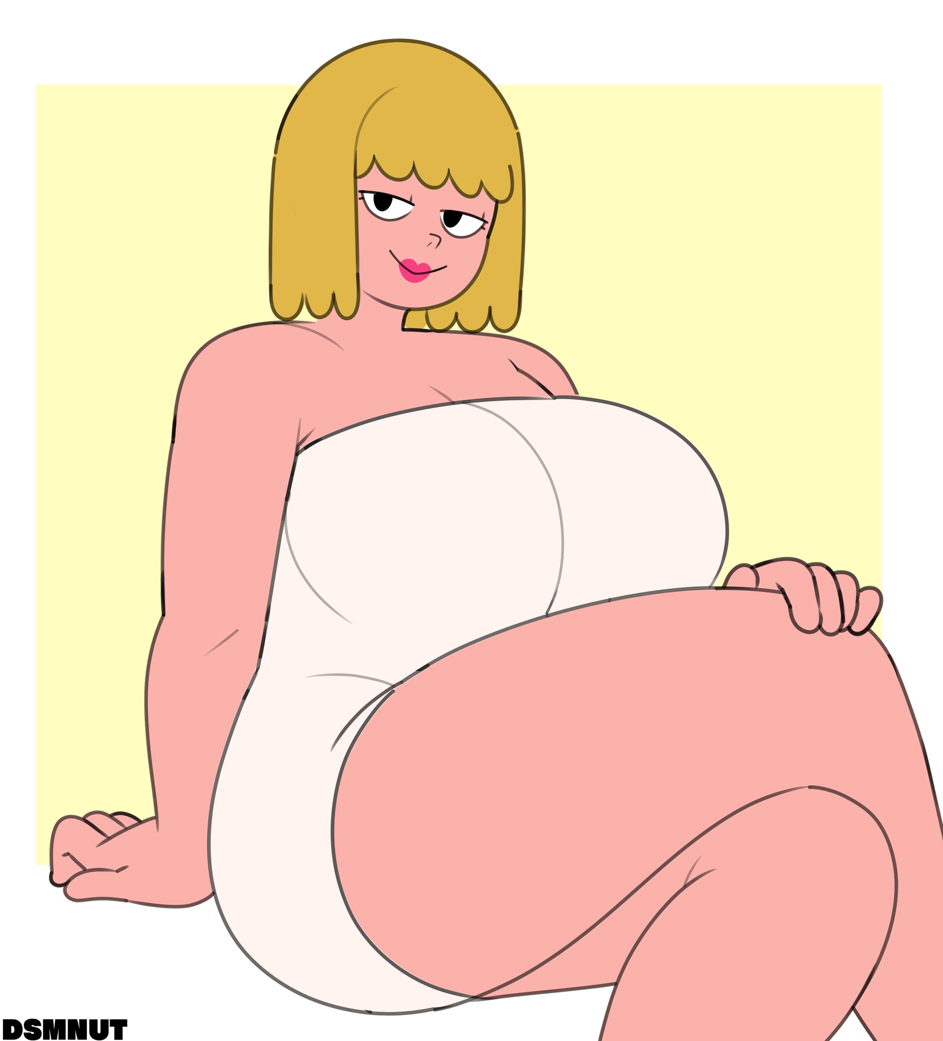 1girls, big breasts, blonde hair, breasts, cartoon network, chubby, chubby female, clarence, dress, dsmnup, female, female focus, female only, light skin, light-skinned female, looking at viewer, mary wendell, mature, mature female, milf, mother, solo, thick thighs, tube dress, voluptuous, voluptuous female