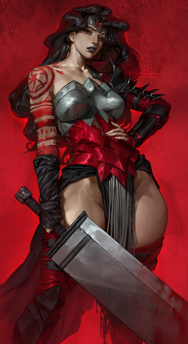 absolute dc, absolute wonder woman, aleriia v, athletic, athletic female, clothed, clothes, clothing, coattails, curvaceous, curvaceous body, curvaceous female, curvaceous figure, curvaceous hips, curvy, curvy body, curvy female, curvy figure, curvy hips, dc, dc comics, exposed hips, female, female focus, female only, hip cleavage, leotard, lerapi, loincloth, long hair, muscular, muscular female, muscular thighs, pin up, superheroine, sword, tattoo, tattooed arm, thick hips, thick thighs, thigh highs, thighhighs, thighs, tiara, witch, wonder woman, wonder woman (series)