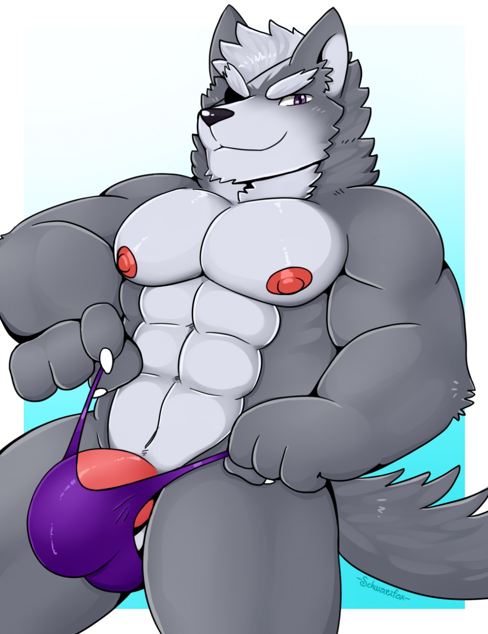 abs bulge canine clothing eye_patch eyewear looking_at_viewer male male_only mammal muscular nintendo schwarzfox smile solo standing star_fox underwear video_games wolf wolf_o'donnell