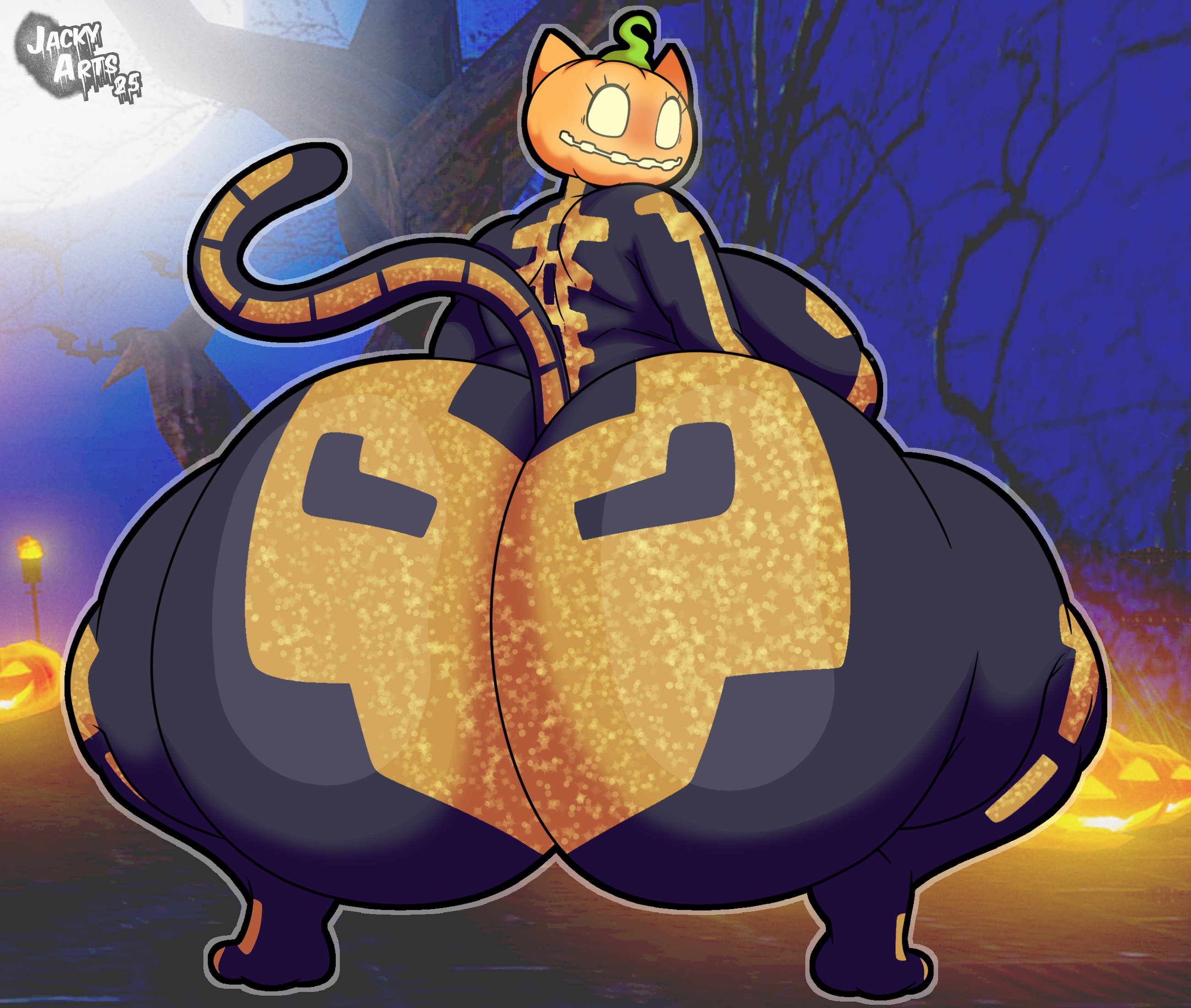 1girls, anthro, ass, ass bigger than head, ass bigger than torso, ass focus, big ass, big breasts, bottom heavy, breasts, bubble butt, catgirl, clothing, fat ass, female, female only, fortnite, fortnitemares, halloween, huge ass, jacky arts, large ass, looking at viewer, looking back, massive ass, outdoors, pumpkin head, solo, spice (fortnite), tail, thick ass, thick thighs, thunder thighs, wide hips