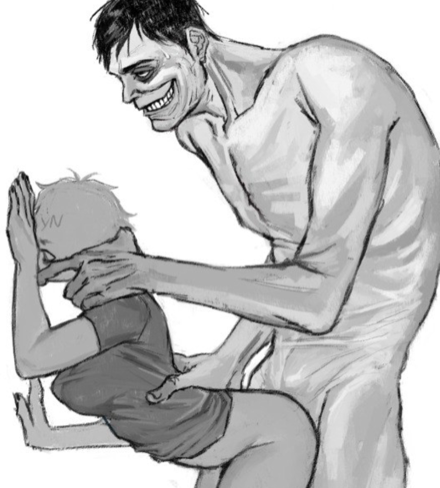 1boy, 1boy1girl, 1girl, 1male, 1monster, against wall, anal, big penis, female human, fictional, grabbing from behind, greyscale, hardcore, hi res, male, male penetrating female, no, i'm not a human, pale visitor, partially clothed female, penis, size difference, y/n
