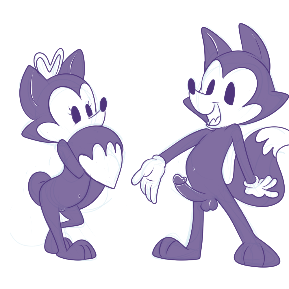 balls black_fur canine clothing duo erection female fox fox_tail foxy foxy_(warner_brothers) fur gloves lonbluewolf male mammal merrie_melodies monochrome penis pussy roxy roxy_(warner_brothers) simple_background sketch smile tail_hug tiny_toon_adventures warner_brothers