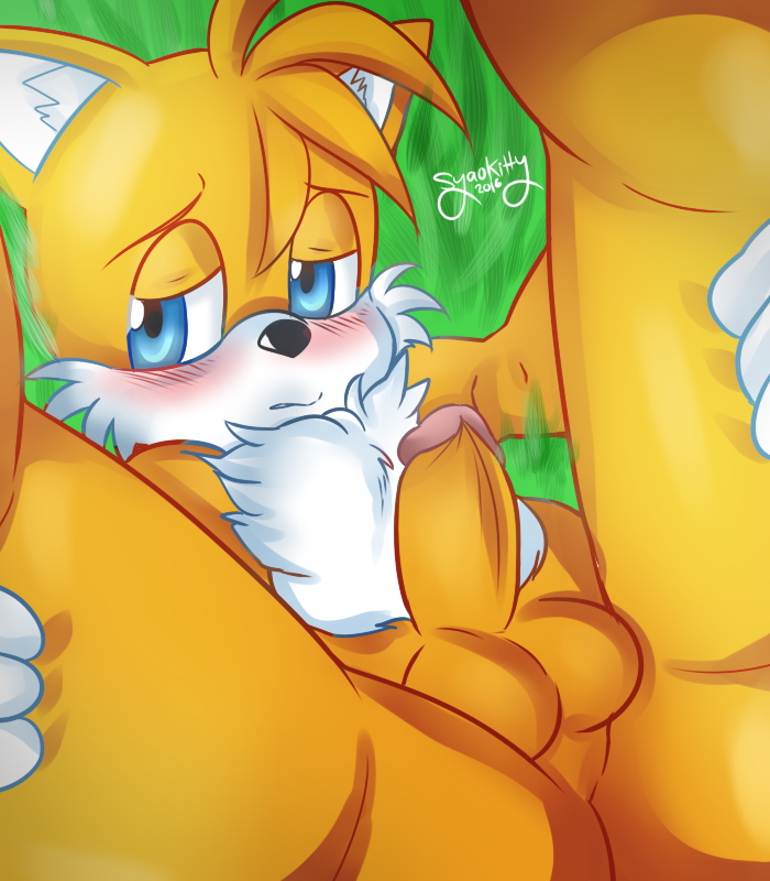 1boy 2016 anthro balls canine erection fox male male_only mammal penis solo sonic_(series) syaokitty tails