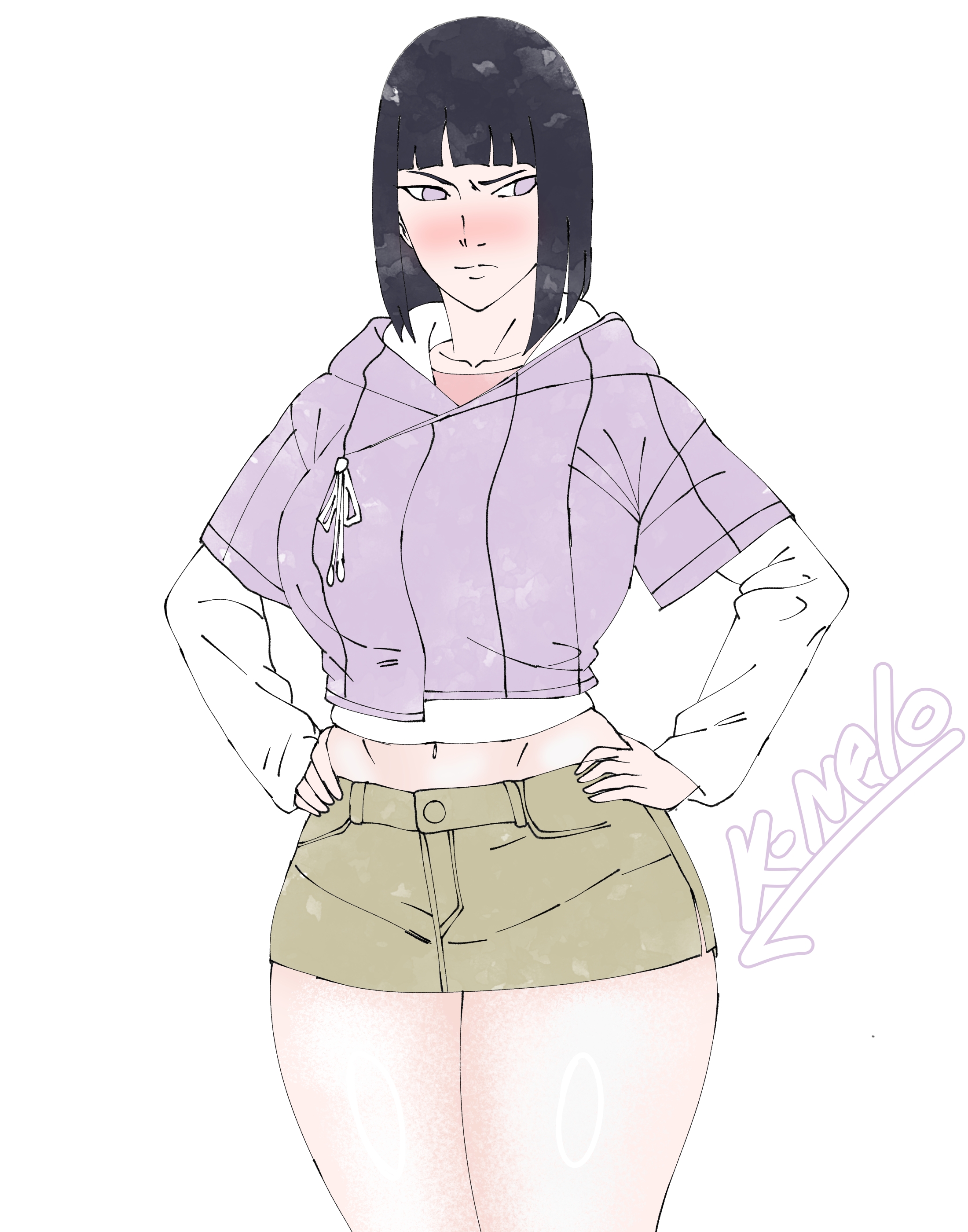 big ass, big breasts, blush, boruto: naruto next generations, breasts, female, hyuuga hinata, knelo, knelo grasoso, milf, naruto, naruto (series), short hair, shorts, thick thighs, uzumaki hinata, wide hips
