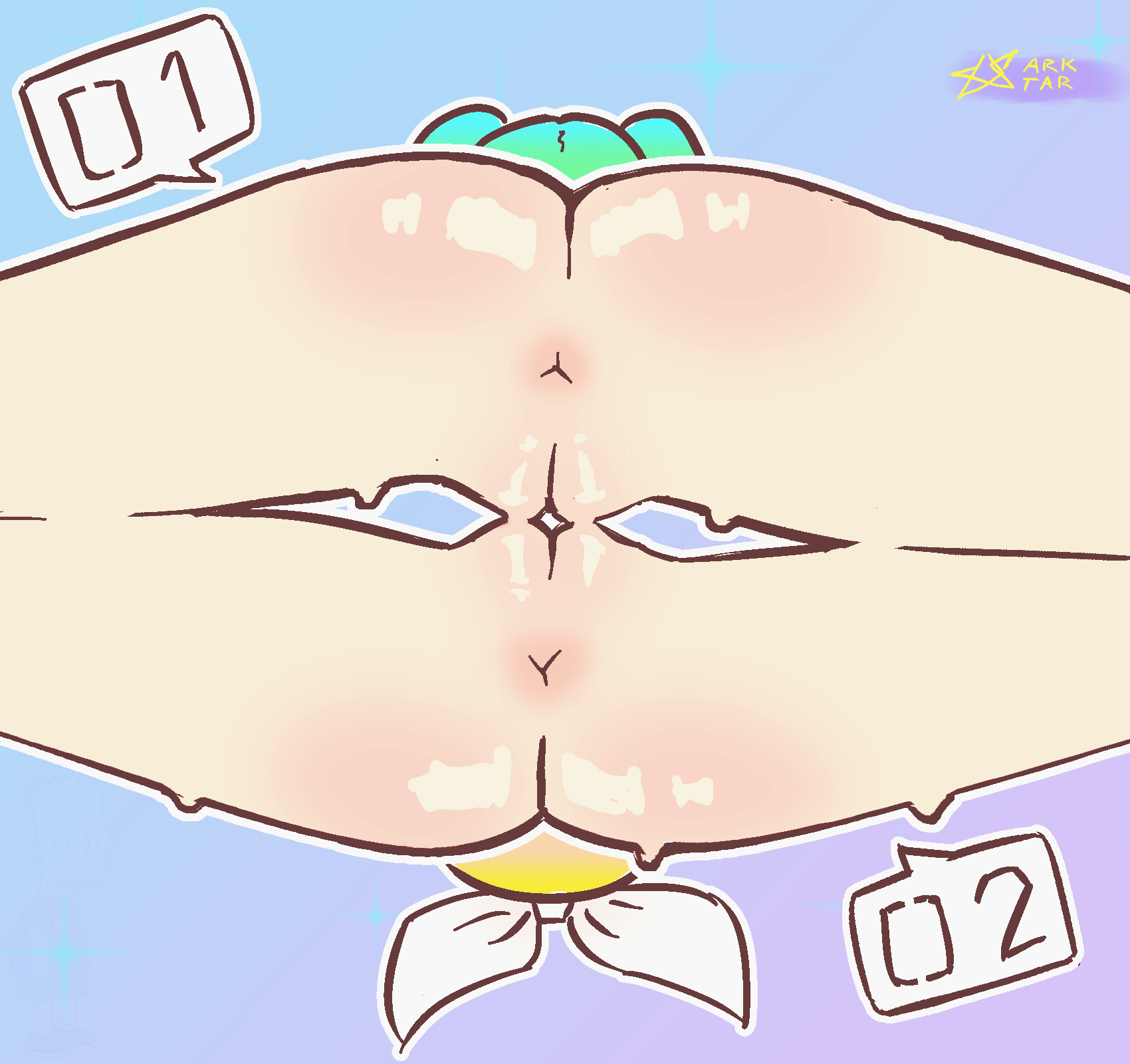 2girls, anus, aqua hair, ass, blonde hair, cleft of venus, completely nude, dark star odyssey, duo, female, female only, female/female, genitals, girl on girl, gradient background, hair ornament, hatsune miku, kagamine rin, legs, lesbian mating press, lesbian sex, light skin, light-skinned female, long hair, mating press, mating press tribadism, multiple girls, nude, nude female, pussy, pussy focus, pussy kiss, pussy on pussy, pussy press, pussy pressed against another, pussy to pussy, ribbon, short hair, simple background, simple shading, spread legs, sweat, sweating, tribadism, twintails, vocaloid, watermark, white outline, white ribbon, young, yuri