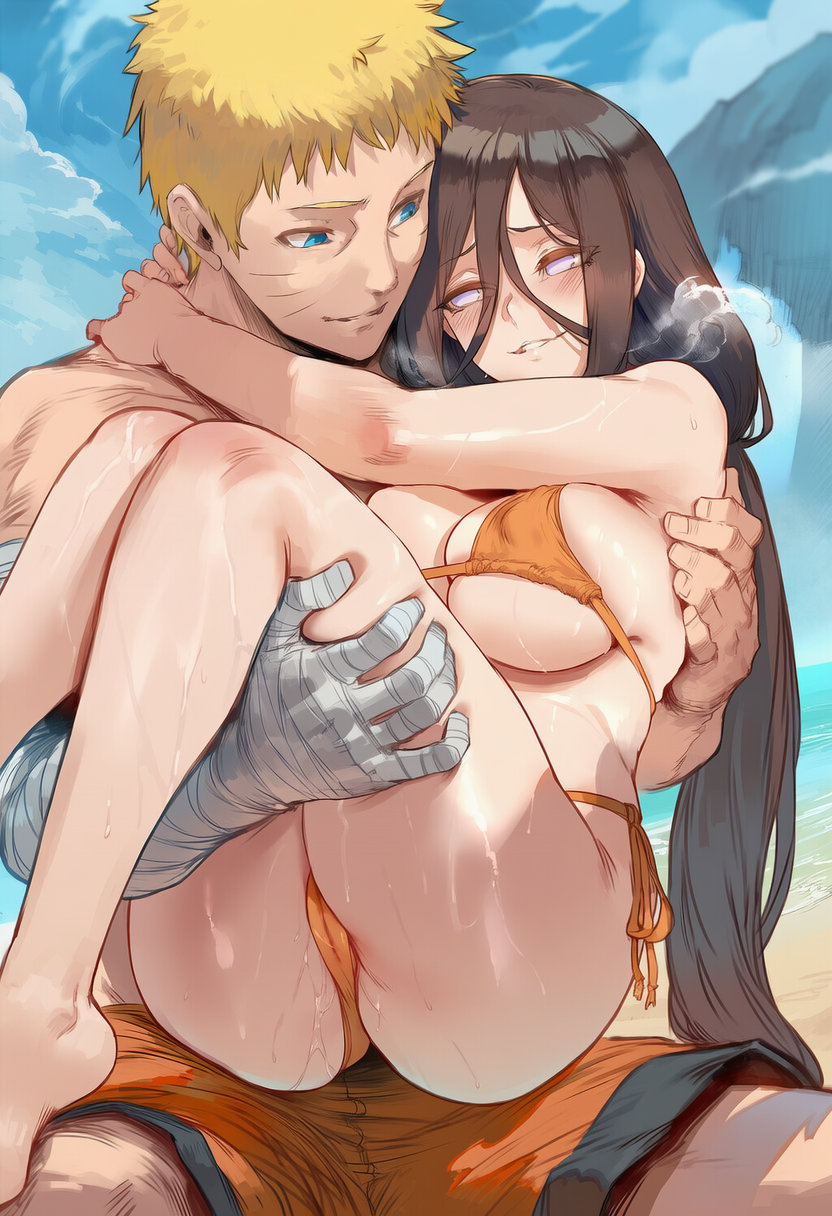 1boy1girl, affair, ai generated, ass, bandaged arm, beach, bent over, big ass, big breasts, bikini, blonde hair, boruto: naruto next generations, breasts, brother in law and sister in law, brother-in-law and sister-in-law, brown hair, busty, cheating, cheating (relationship), cheating husband, cuddling, day, height difference, hi res, hugging, hyuuga hanabi, larger male, lovers, low-tied long hair, male/female, naruto, naruto (series), outdoors, petite, princess carry, seaside, shirtless, shirtless male, short hair, size difference, smaller female, straight, swimsuit, swirlinghawk, uncensored, uzumaki naruto, very long hair, voluptuous