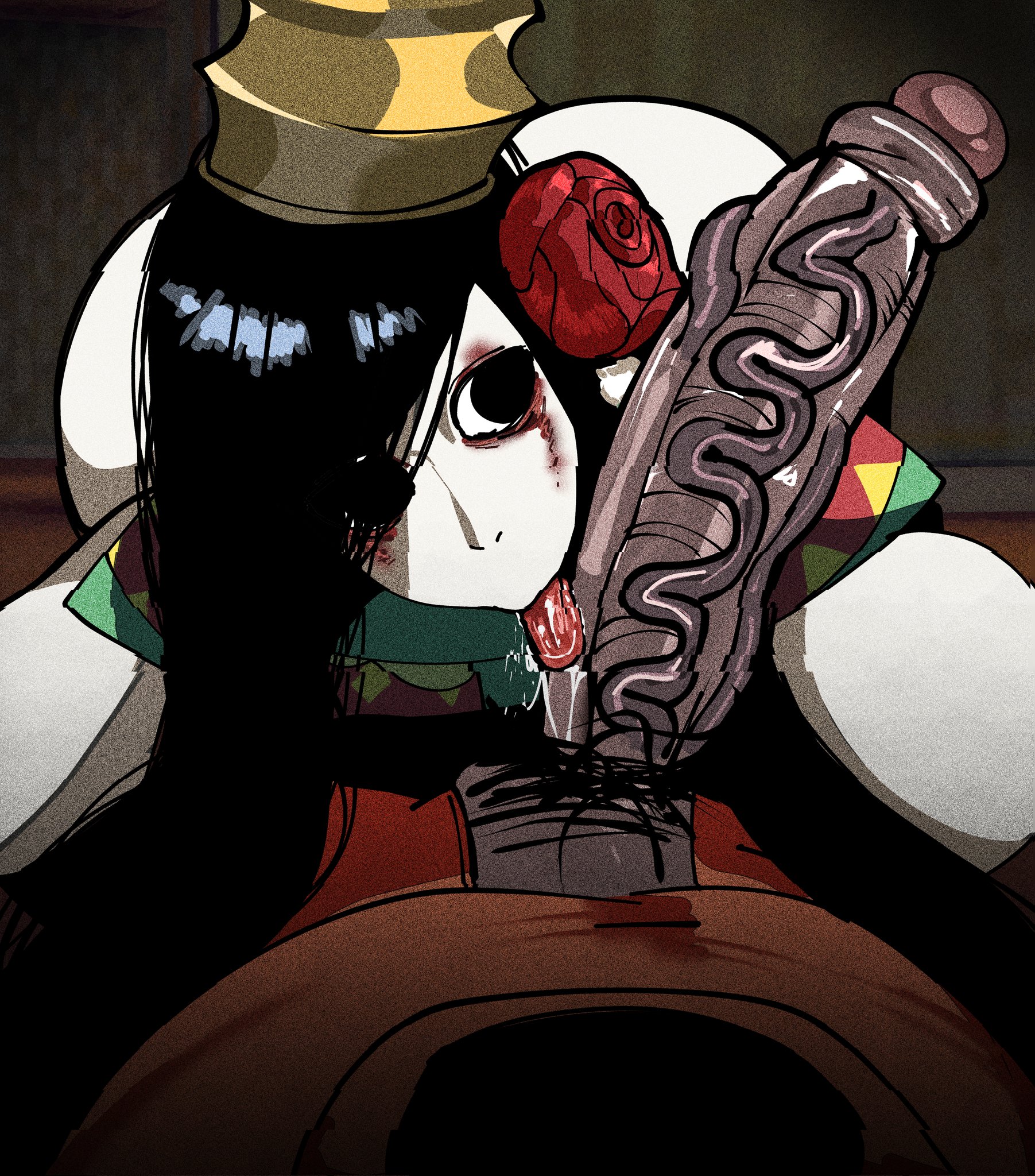 1boy, 1girls, ass, ass up, big ass, caked up, dumptruck ass, female, female focus, flower, flower in hair, g i r l s foundation, giant ass, gigantic ass, grl-547, huge ass, large ass, licking penis, monster, monster girl, nightmare waifu, plump thighs, shinhyunxi, thick thighs, thighs, thunder thighs, tongue out, voluptuous, voluptuous female