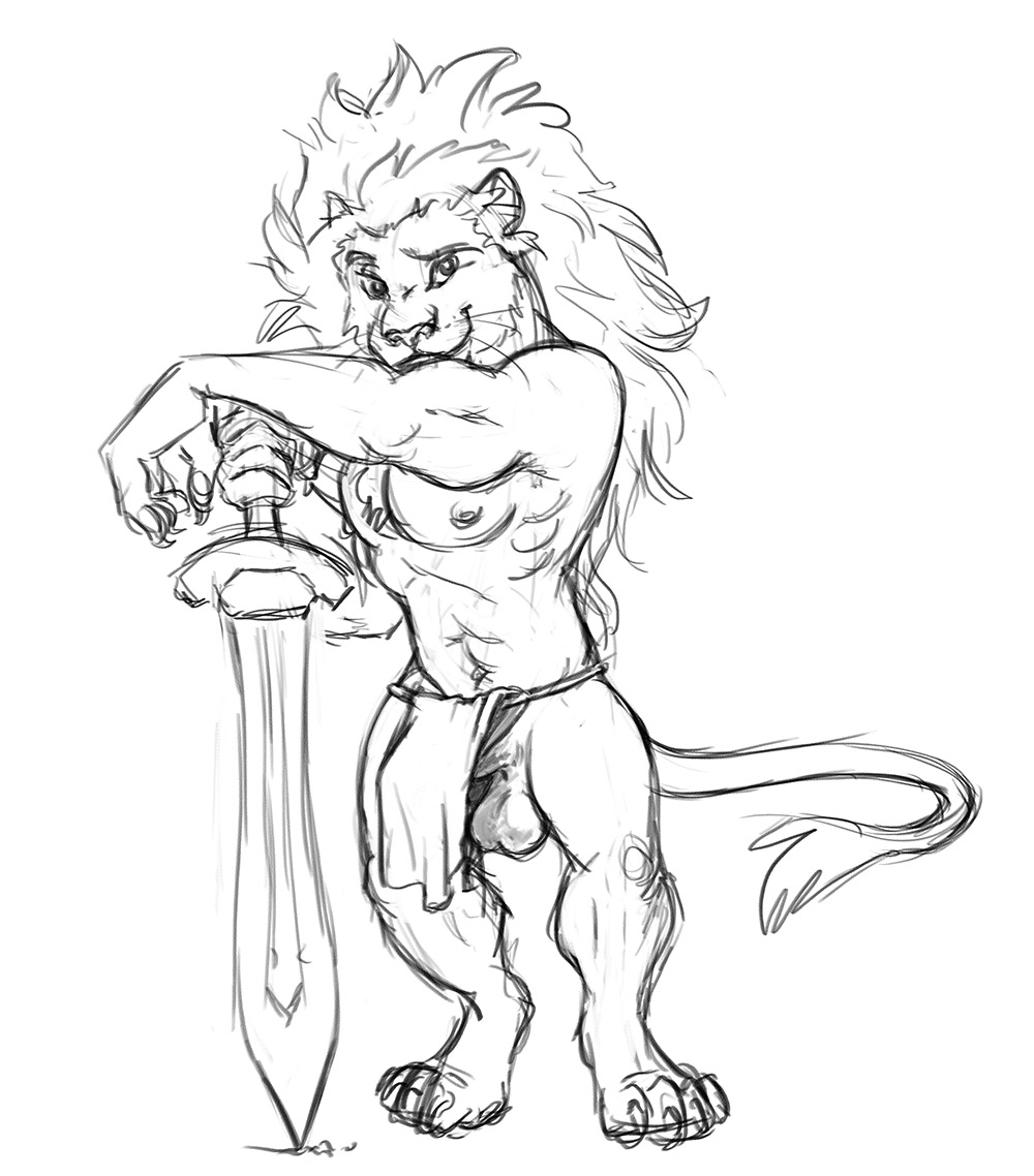 1boy anthro balls chris_mckinley feline lion male male_only mammal sketch solo