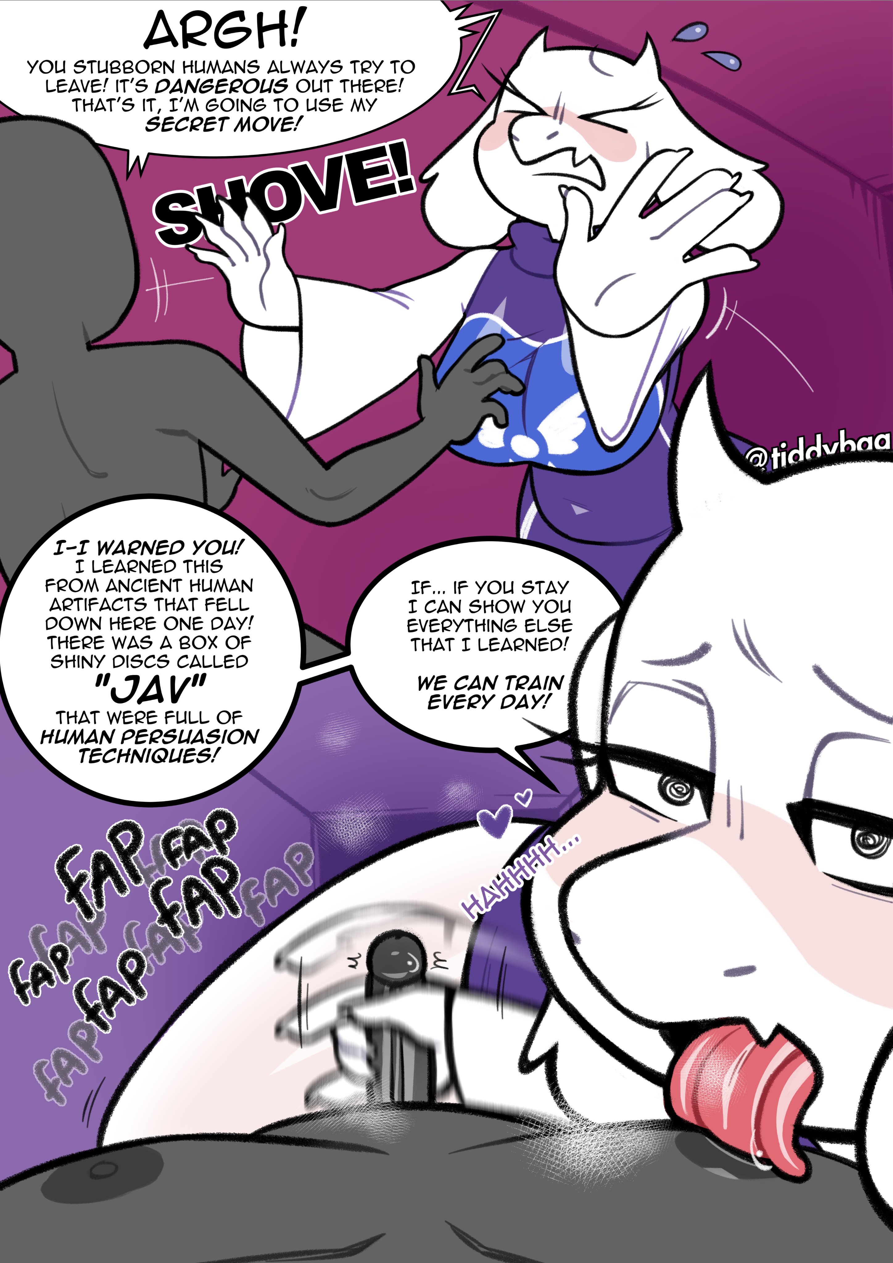 anon, anonymous male, anthro, anthro female, anthro on human, big breasts, digital drawing (artwork), digital media (artwork), femdom, handjob, licking nipples, moan, moaning, nipple fetish, nipple play, nipples, reverse nursing handjob, tdtbaa, tiddybaa (artist), toriel, undertale, undertale (series)