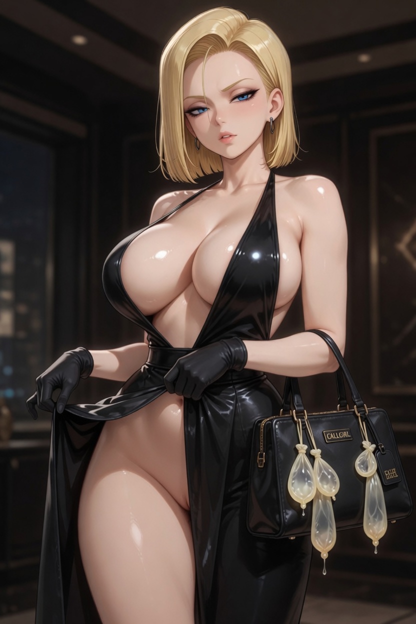 1girls, 2026, 2d, ai generated, aistuffo, android 18, bag, belly button, big breasts, blonde hair, blue eyes, breasts, call girl, clothes pull, clothing, condom, cum, dragon, dragon ball z, dress, earrings, eyelashes, eyeshadow, female, female only, gloves, gorgeous, hotel, hotel room, indoors, large breasts, looking at viewer, makeup, pussy, pussy peek, shiny skin, skimpy, smooth skin, standing, thick thighs, thighs, uncensored, used condom, white skin
