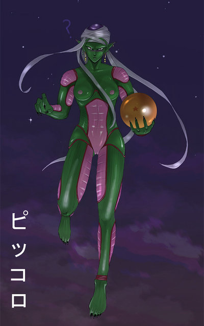 breasts dragon_ball dragon_ball_z female genderswap namekian piccolo pussy unknown_artist