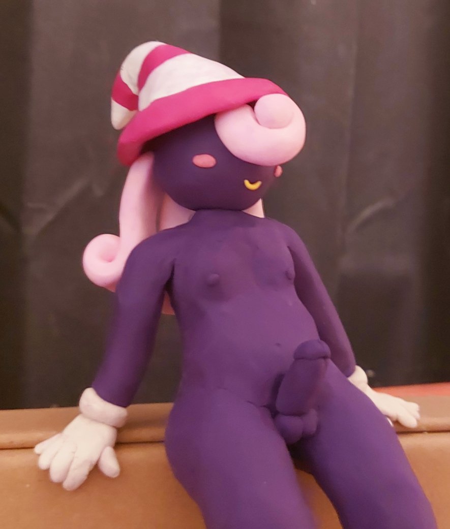 1girls balls breasts chubby clay_(medium) erect_penis futanari ghost gloves hat leaning leaning_on_object lewsklay long_hair mario_(series) nude paper_mario penis pink_eyes pink_hair purple_skin small_breasts solo vivian_(paper_mario) white_gloves witch_hat