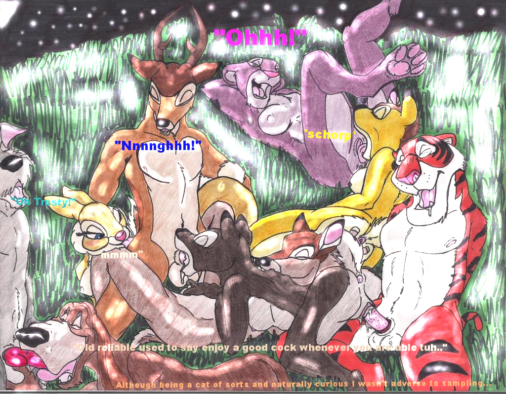 anthro anthrofied anus bambi_(character) bambi_(film) deer disney faline group group_sex holidaypup lady_and_the_tramp male_nipples miss_bunny_(bambi) nala nipples orgy penis pussy rabbit sex shere_khan testicles the_jungle_book the_lion_king tramp trusty unknown_character