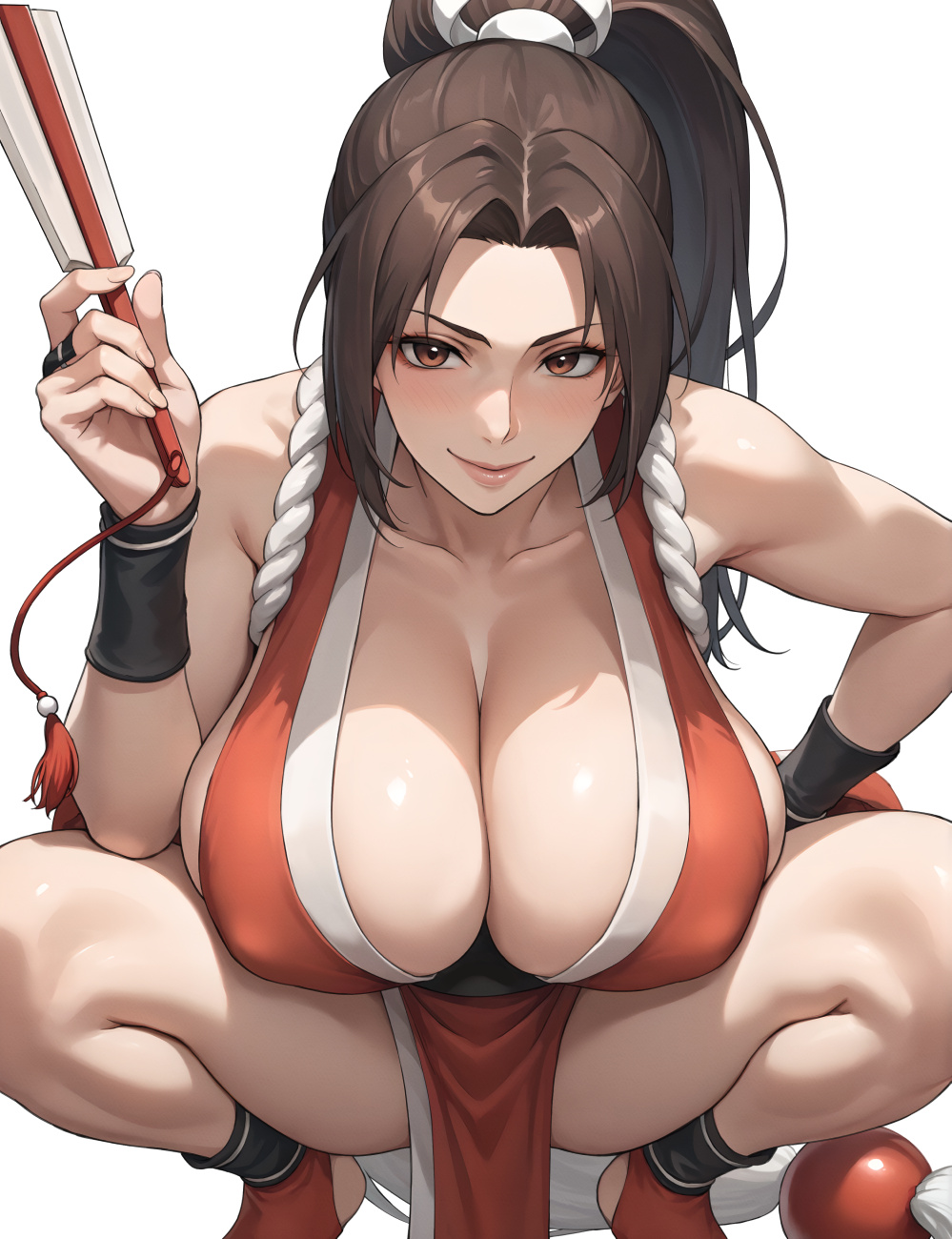 1girls big_breasts blush blush blushing_at_viewer breasts curvaceous curvy curvy_female fatal_fury female female_focus female_only huge_breasts ishigaki_takashi king_of_fighters large_breasts light-skinned_female light_skin long_hair looking_at_viewer mai_shiranui smile smiling smiling_at_viewer solo solo_focus thick_thighs thighs