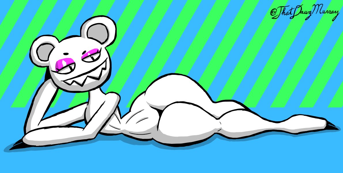 1boy anthro ass band_mascot bear big_thighs bjelgen_(thatdawgmurray) eye_shadow eyeshadow fan_character femboy feminine feminine_male feminine_pose laying_down laying_on_side male male_only modified_bear music_(culture) music_mascot navel no_sex original original_character radiohead_(band) radiohead_bear seductive_eyes seductive_look sharp_teeth slutty tagme thatdawgmurray