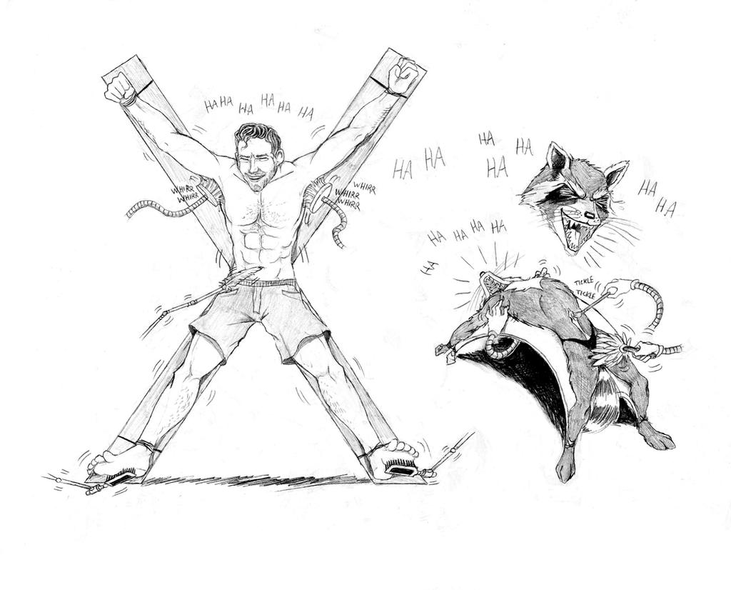 2boys black_and_white captured guardians_of_the_galaxy interrogation male_only marvel marvel_cinematic_universe marvel_comics peter_quill rocket_raccoon sketcher sketcher92 tickle_torture tickling tickling_armpits tickling_belly_button tickling_feet tickling_penis underwear_only white_background