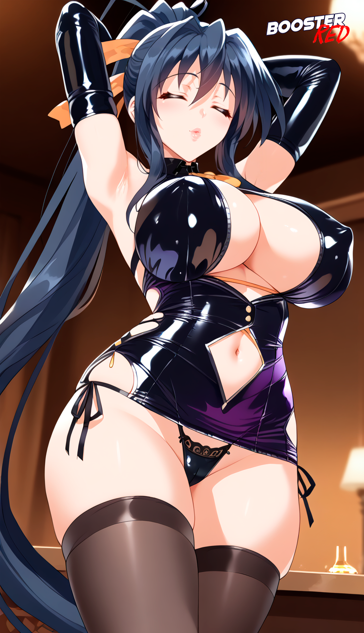 adjusting_panties ai_generated akeno_himejima bare_shoulder black_hair bodycon boosterred99 bridal_gauntlets cameltoe cleavage closed_eyes clothing_cutout covered_navel covered_nipples cutout dress female female_only high_school_dxd kissing large_breasts latex_panties long_hair pony_diffusion_xl post-timeskip purple_eyes ring seductive_look seductive_smile sexy_pose shiny_clothes side-tie_panties side_locks sideboob skirt solo underboob voluptuous wavy_hair