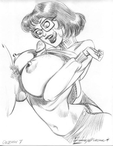 2006 breasts brown_hair exposed_breasts female glasses green_eyes green_penis hanna-barbera human julius_zimmerman licking_lips male nipples nude_male nude_male_clothed_female paizuri panties penis scooby-doo shirt_up straight velma_dinkley