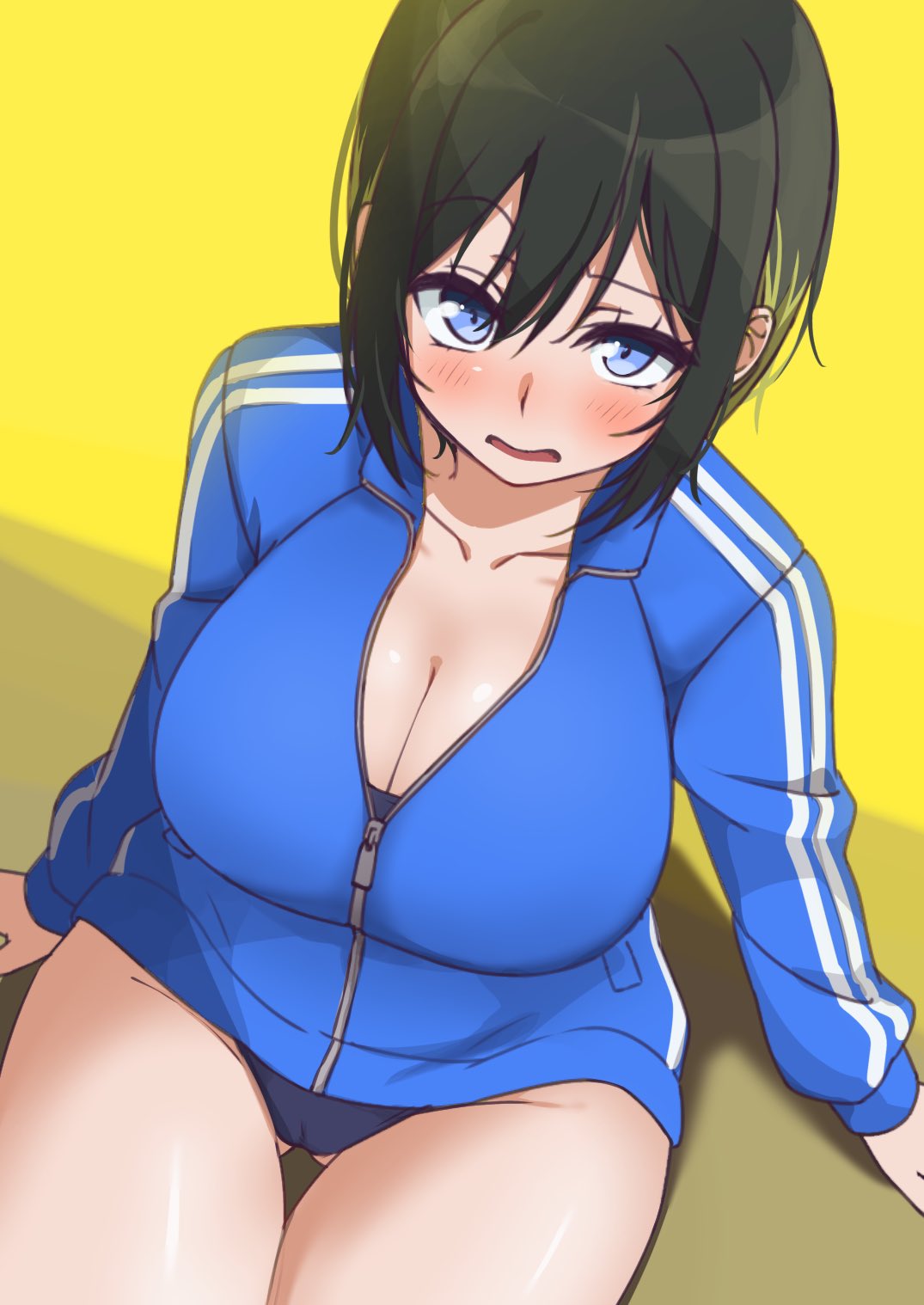 163_(shiromeshi) akashi_maho blush clothed d4dj huge_breasts panties pussy schoolgirl thick_thighs track_suit