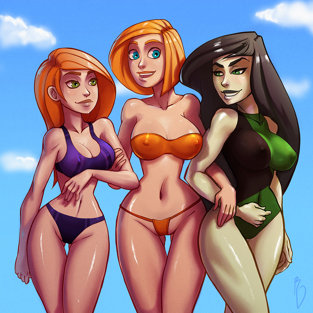 1:1 3girls ann_possible basedesire bathing_suit beach bikini black_hair blue_eyes breasts cleavage disney disney_channel female female_only green_eyes human kim_possible kimberly_ann_possible light_skin milf mother_and_daughter multiple_girls nipples orange_hair pale_skin redhead shego straight_hair swimsuit