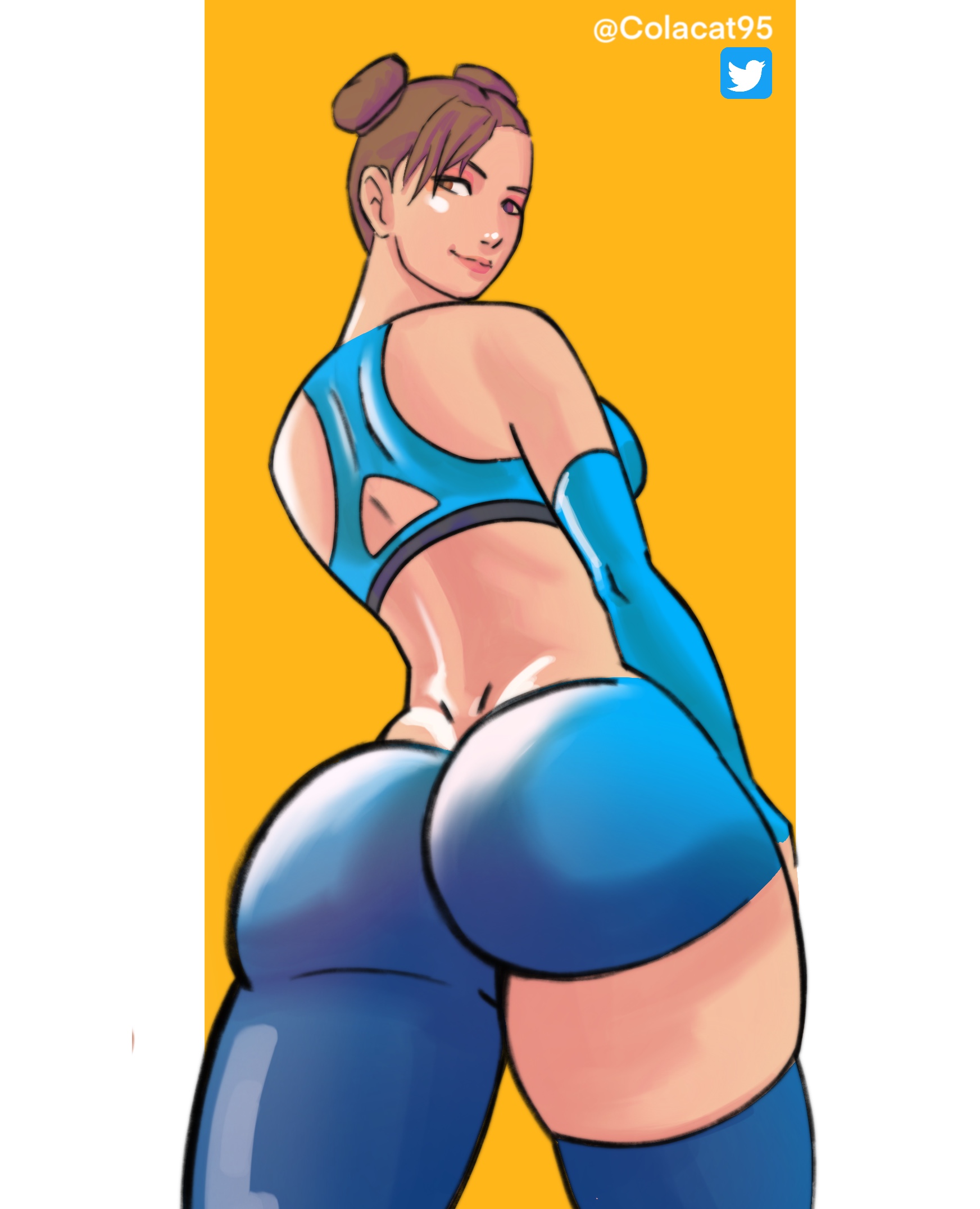 ass, ass focus, big ass, big butt, brown eyes, brown hair, butt focus, chun-li, colacat95, female, leggings, legwear, sports bra, street fighter, street fighter v