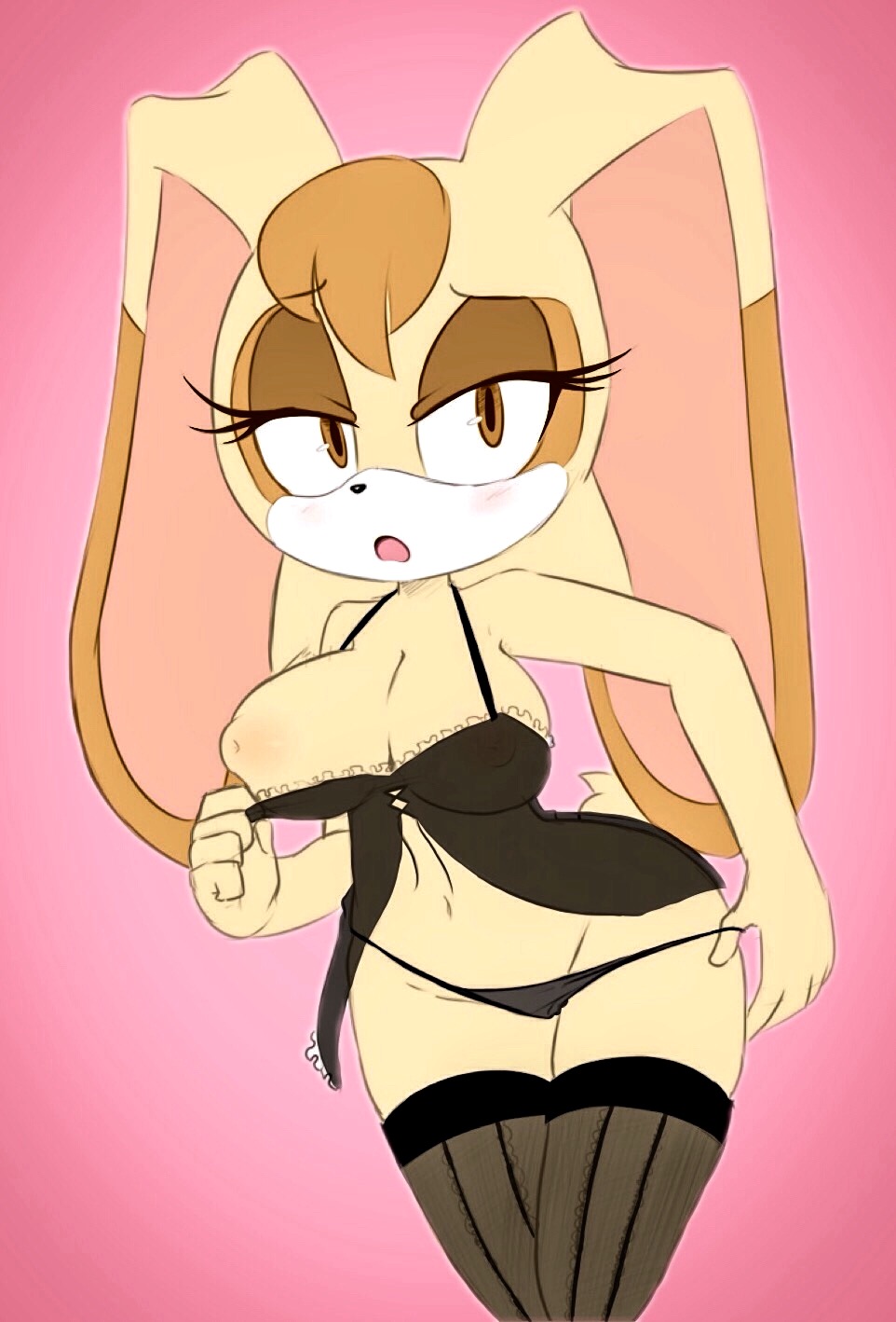 anthro, bra, clothes, female, female only, front view, furry, hearlesssoul, mammal, rabbit, sega, solo, sonic (series), sonic the hedgehog (series), tagme, underwear, undressing, vanilla the rabbit