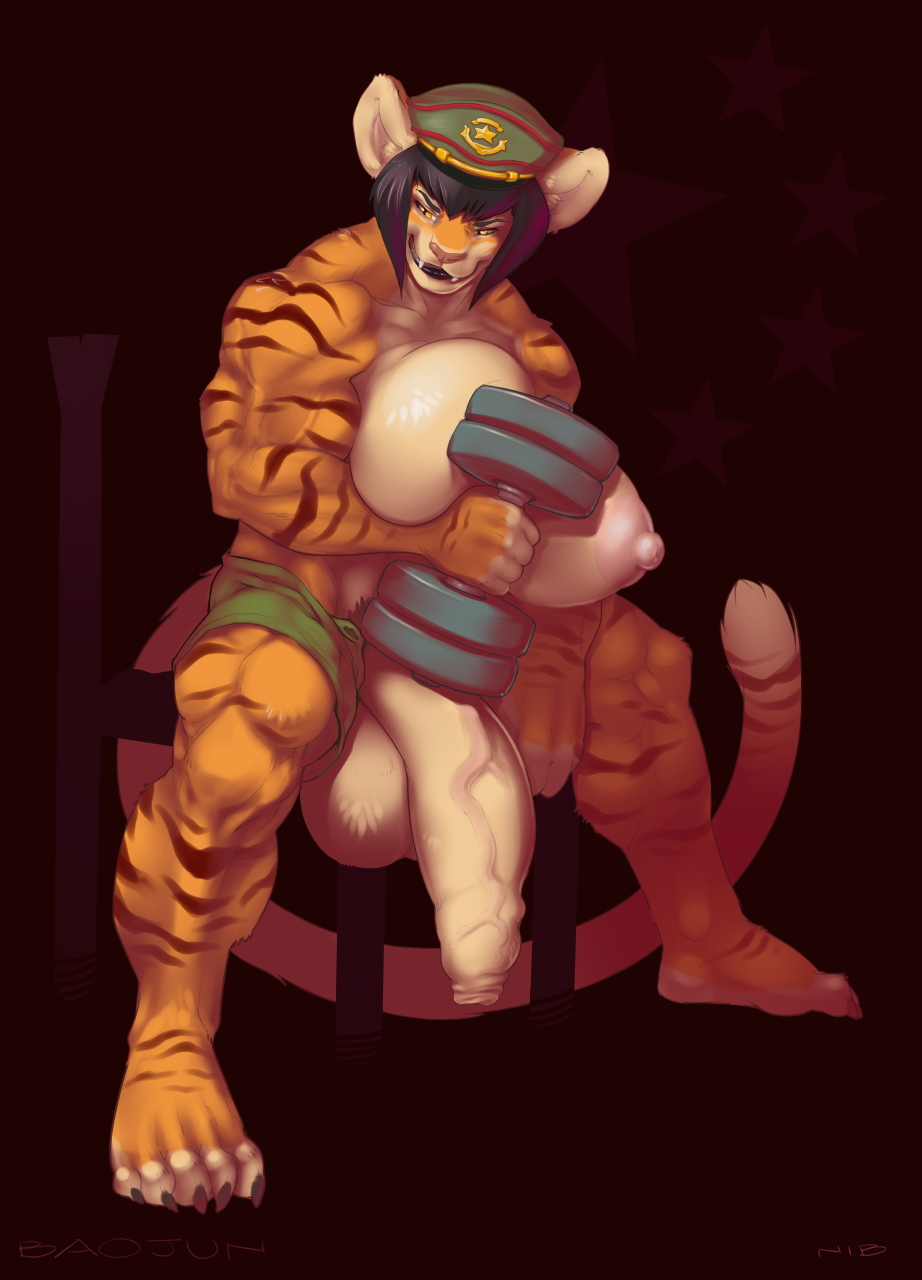 1futa anthro balls baojun big_balls big_breasts big_penis black_hair breasts exercise feline flaccid futa_only futanari hair hat huge_balls huge_breasts huge_cock intersex mammal military_hat muscular muscular_futanari nibiki nipples penis short_hair solo solo_futa stripes tiger uncut vein veiny_penis weights xin_huang yellow_eyes