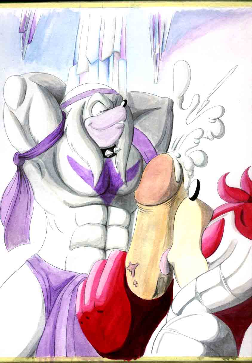 abs arms_up balls cum echidna fan_character furry headband leostar mammal marc_leonhardt monotreme muscular_male oral penis sonic_(series) traditional_media_(artwork) yaoi