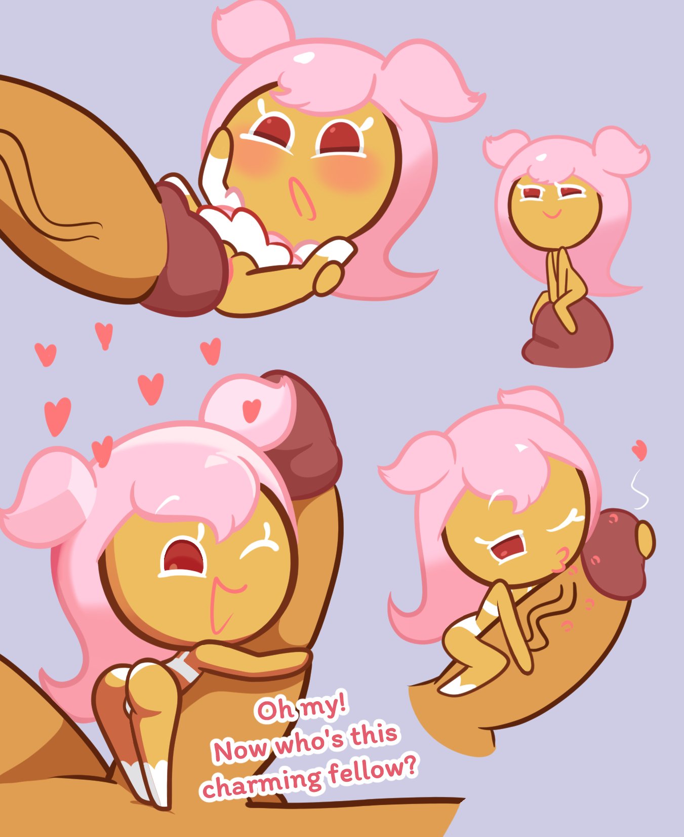 1boy, 1girls, anonymous male, blush, bra, cherry blossom cookie, completely nude female, cookie run, cookie run kingdom, cookie run ovenbreak, dialogue, dress, hearts around head, hugging penis, impstripe, kissing penis, larger male, larger penetrating smaller, lipstick on penis, male/female, micro, micro on macro, micro on penis, minigirl, minigirl on penis, multiple views, panties, partially clothed female, riding penis, sex, shoes, size difference, smaller female, spread legs, straight, talking to partner