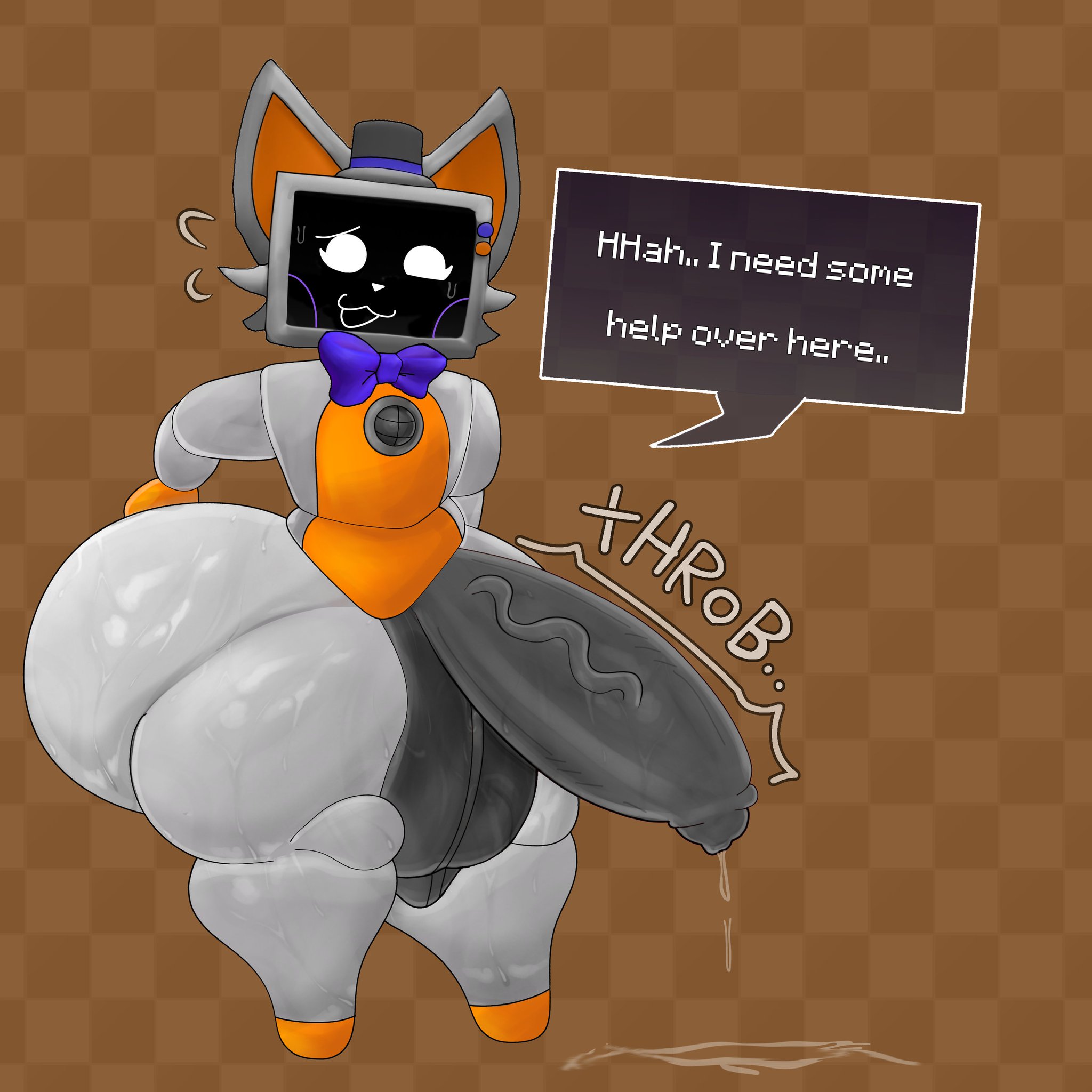 1other, 2d, big penis, dialogue, furry, gaslight engine, leaking precum, onomatopoeia, penis, precum, pursuitcore, roblox, roblox game, roflpix (pursuitcore), speech bubble, tagme, tv head