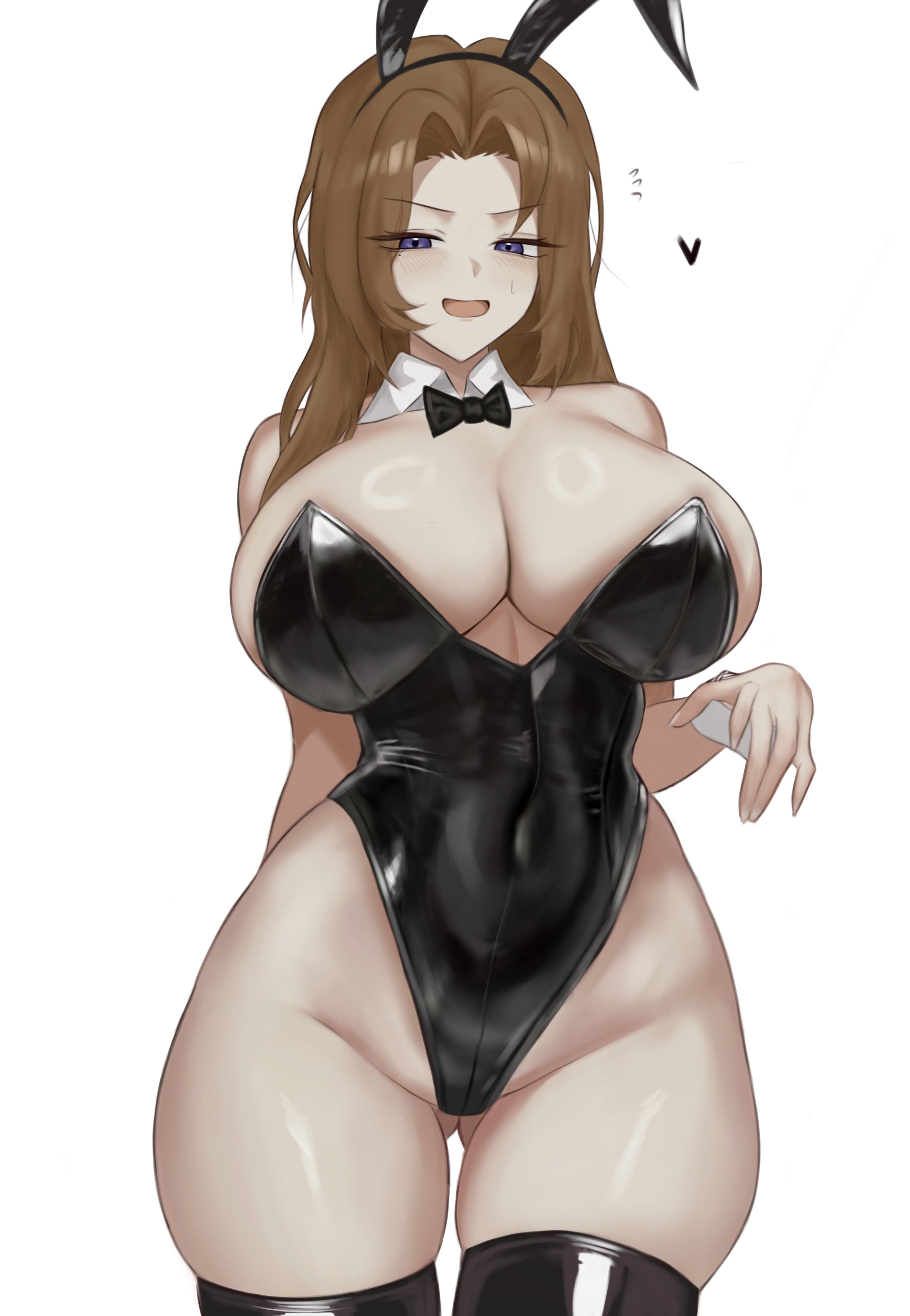 1girls, ass visible through thighs, breasts, bunnysuit, cleavage, female, female only, huge breasts, human, large breasts, limbus company, pmlbtmlorlc, project moon, rodion (limbus company), rodion missing tatto, solo, solo female, standing