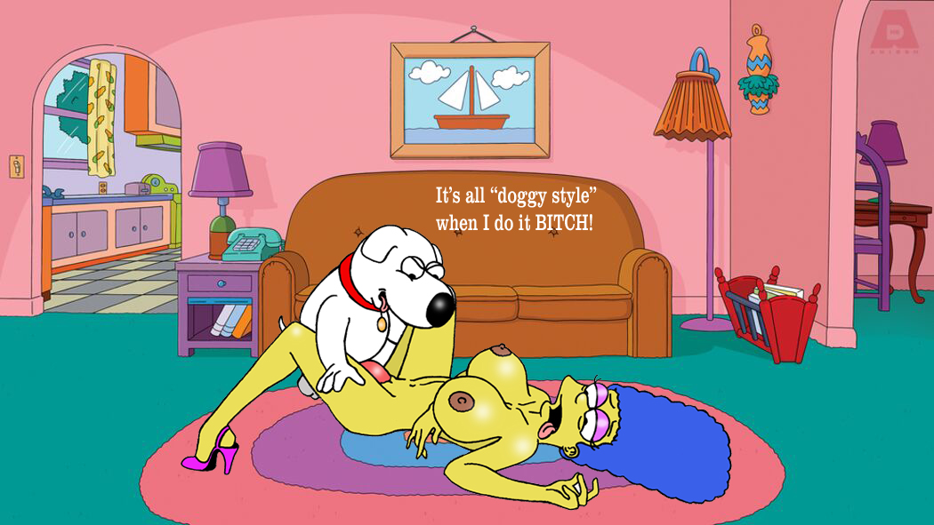 anthro, balls, big breasts, brian griffin, canid, canine, canis, crossover, domestic dog, family guy, female, huge breasts, interspecies, male, marge simpson, nude, penis, pussy, sbb, sex, the simpsons, tongue, tongue out, vaginal penetration, zoophilia