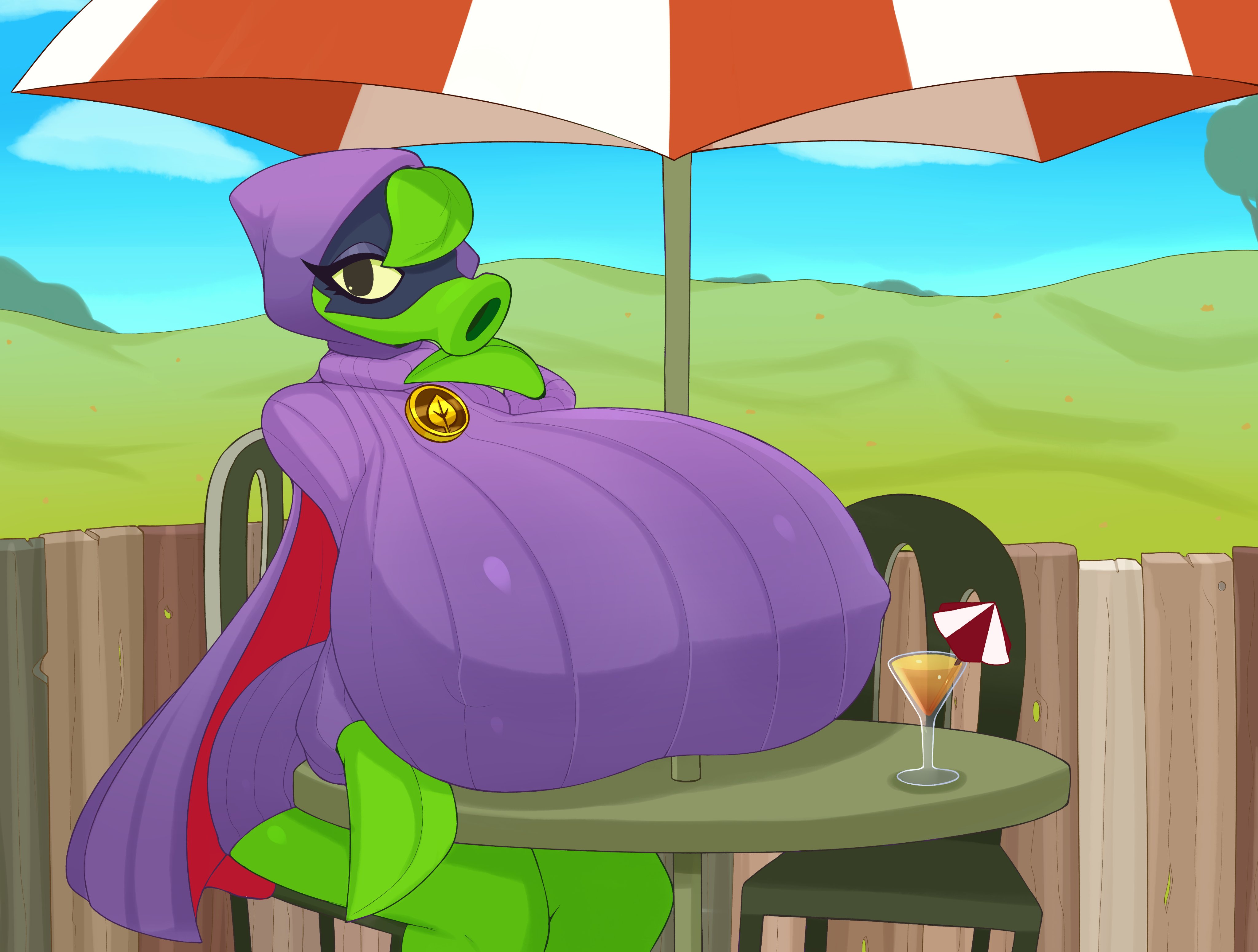 1girls, anthro, anthrofied, ass, breasts, female, flora fauna, fromariels, green shadow (pvz), huge breasts, hyper, hyper breasts, peashooter (pvz), plant, plant girl, plant humanoid, plantie, plants vs zombies, plants vs. zombies, popcap games, pussy